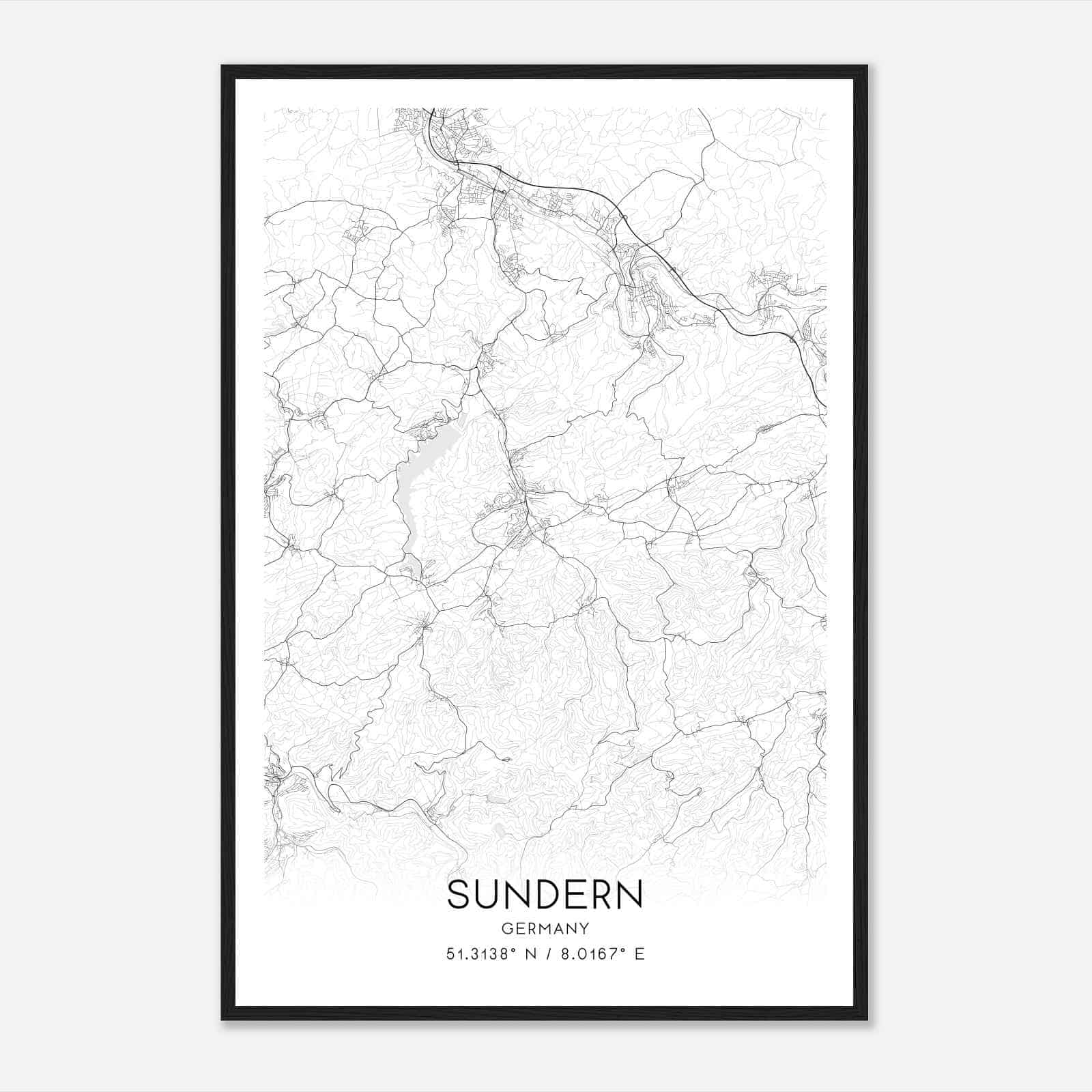 Sundern Germany Map Poster, Modern Home Decor Wall Art Print