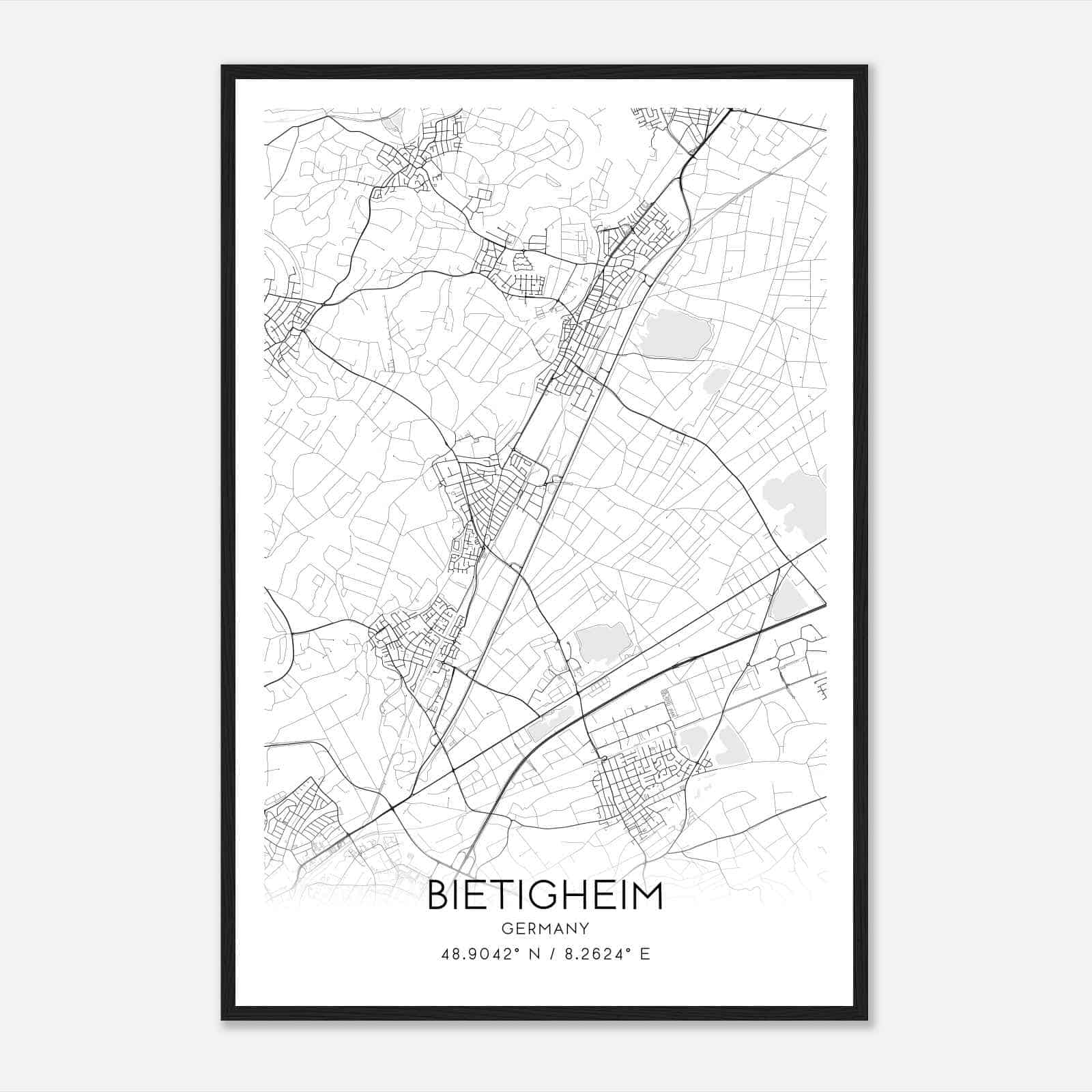 Bietigheim Germany Map Poster, Modern Home Decor Wall Art Print