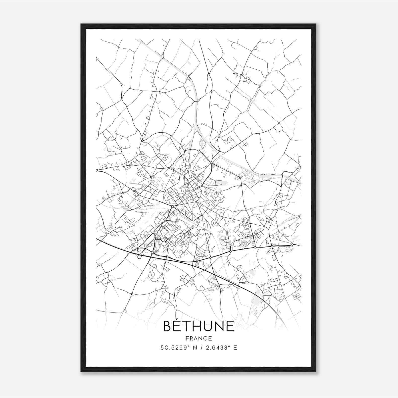 Bethune France Map Poster, Modern Home Decor Wall Art Print