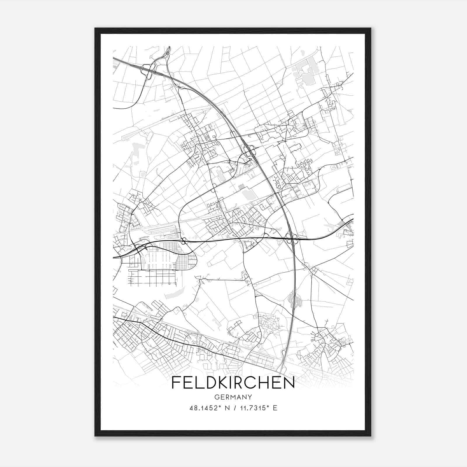 Feldkirchen Germany Map Poster, Modern Home Decor Wall Art Print