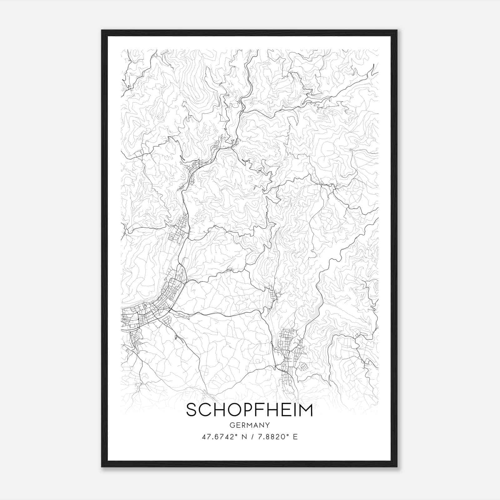 Schopfheim Germany Map Poster, Modern Home Decor Wall Art Print