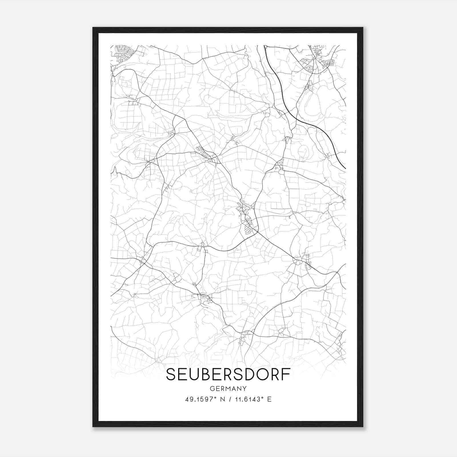 Seubersdorf Germany Map Poster, Modern Home Decor Wall Art Print