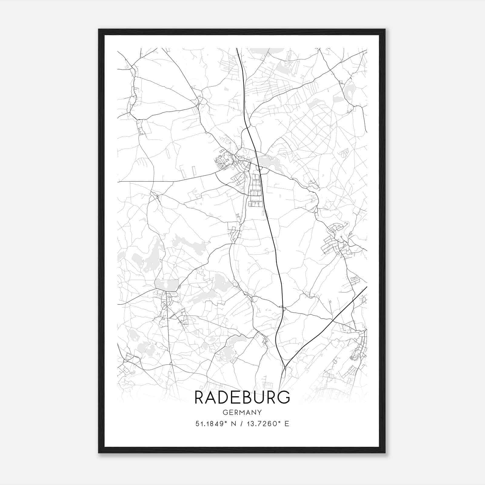 Radeburg Germany Map Poster, Modern Home Decor Wall Art Print