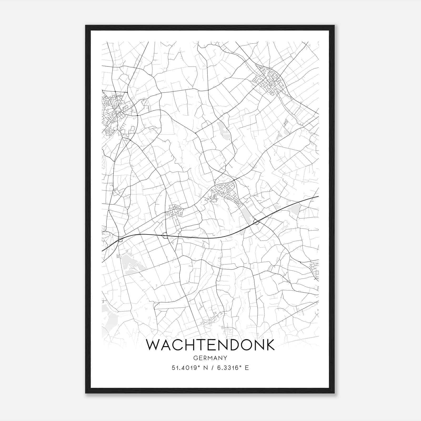 Wachtendonk Germany Map Poster, Modern Home Decor Wall Art Print