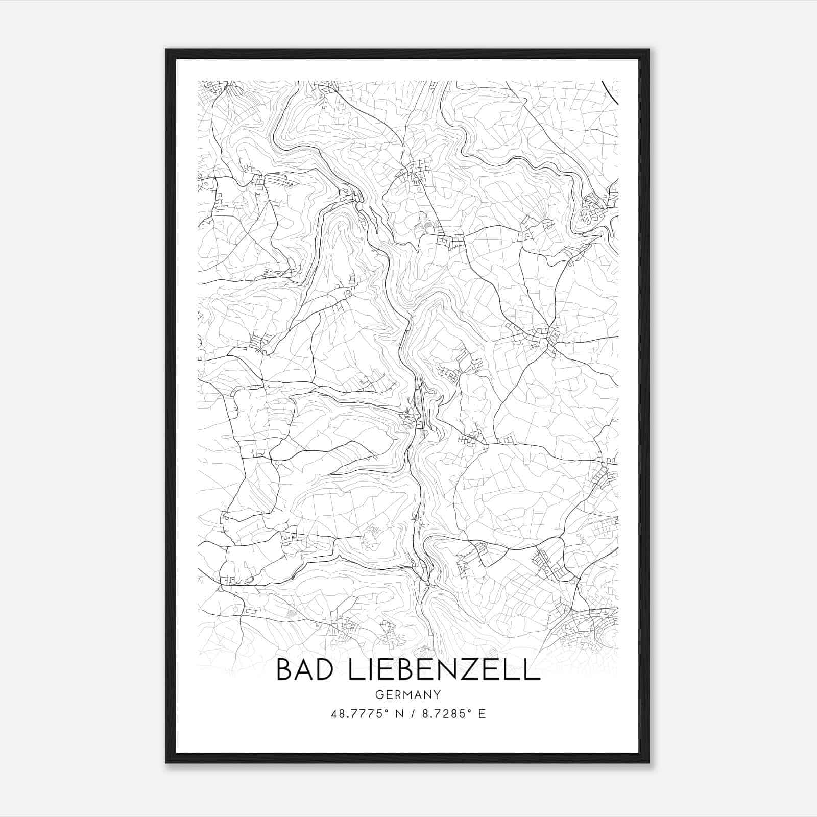 Bad Liebenzell Germany Map Poster, Modern Home Decor Wall Art Print