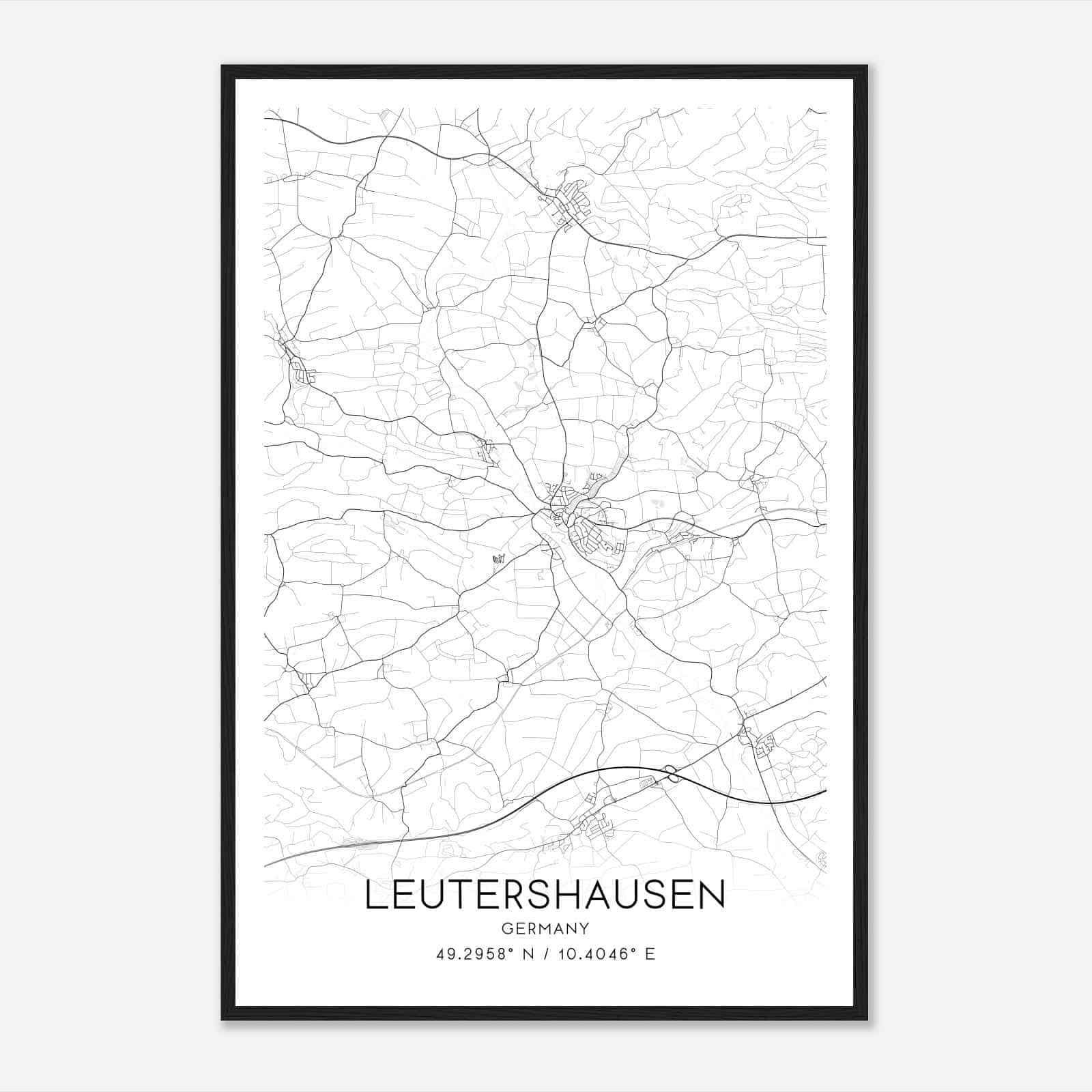 Leutershausen Germany Map Poster, Modern Home Decor Wall Art Print