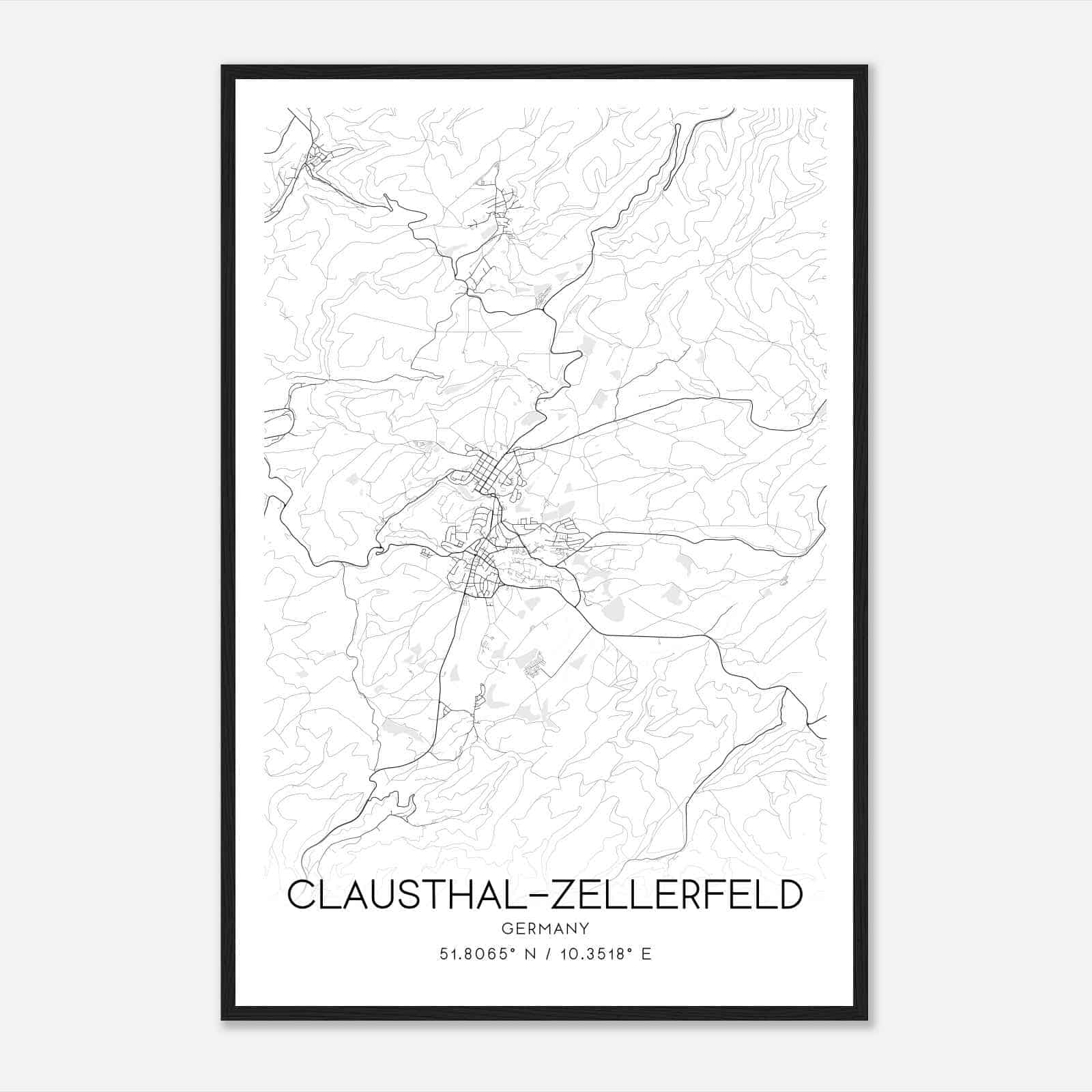Clausthal-Zellerfeld Germany Map Poster, Modern Home Decor Wall Art Print