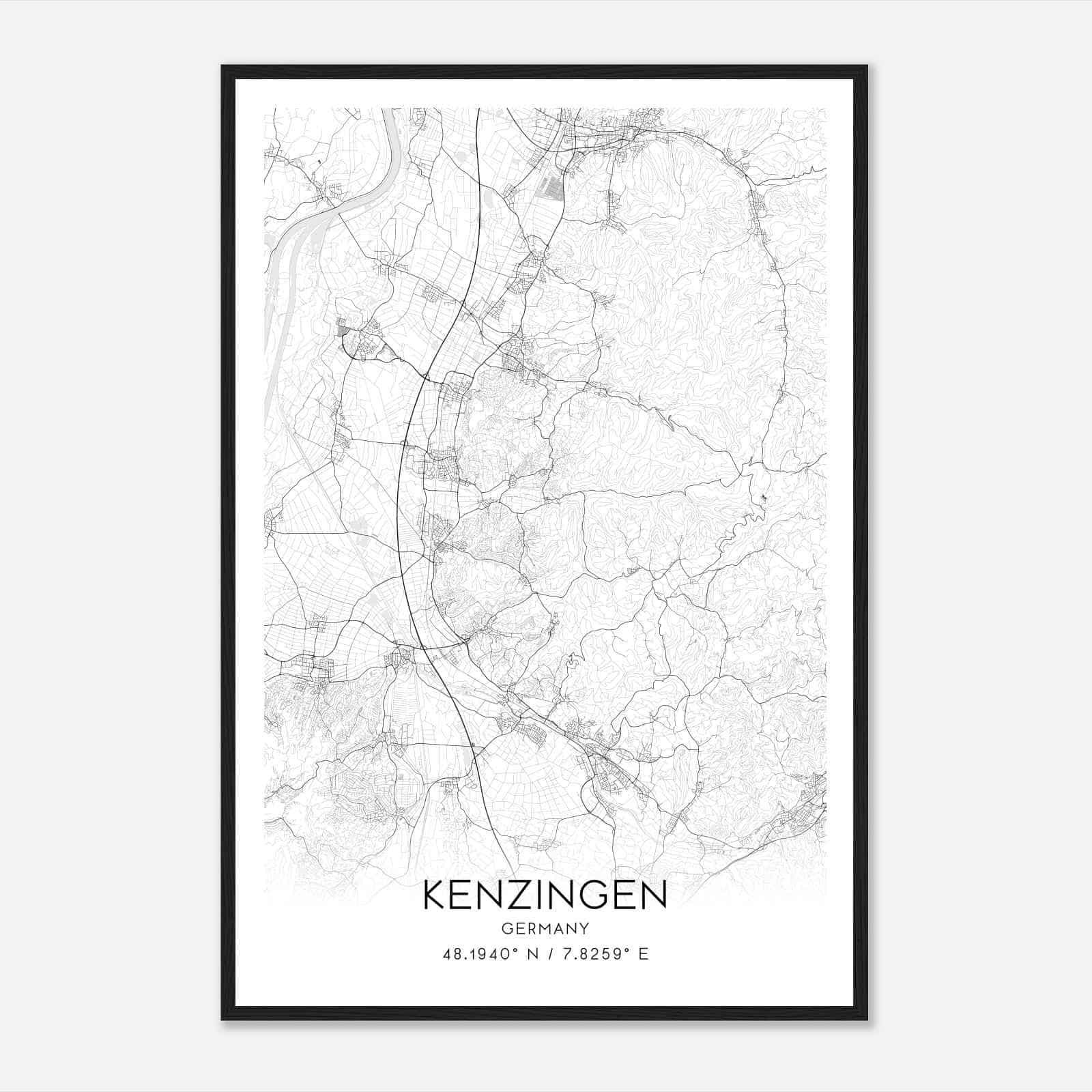 Kenzingen Germany Map Poster, Modern Home Decor Wall Art Print