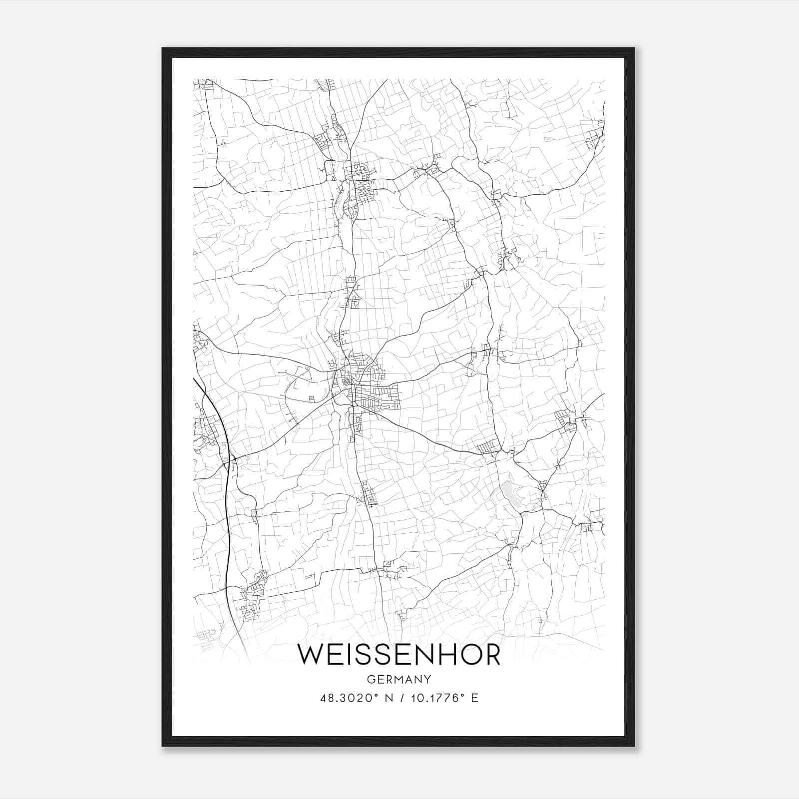 Weissenhorn Germany Map Poster, Modern Home Decor Wall Art Print