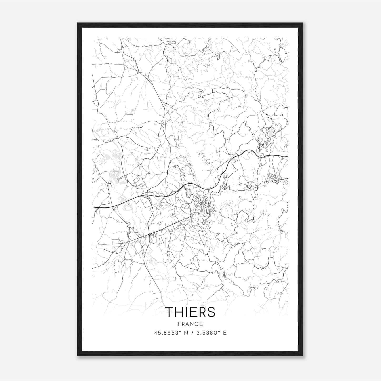 Thiers France Map Poster, Modern Home Decor Wall Art Print