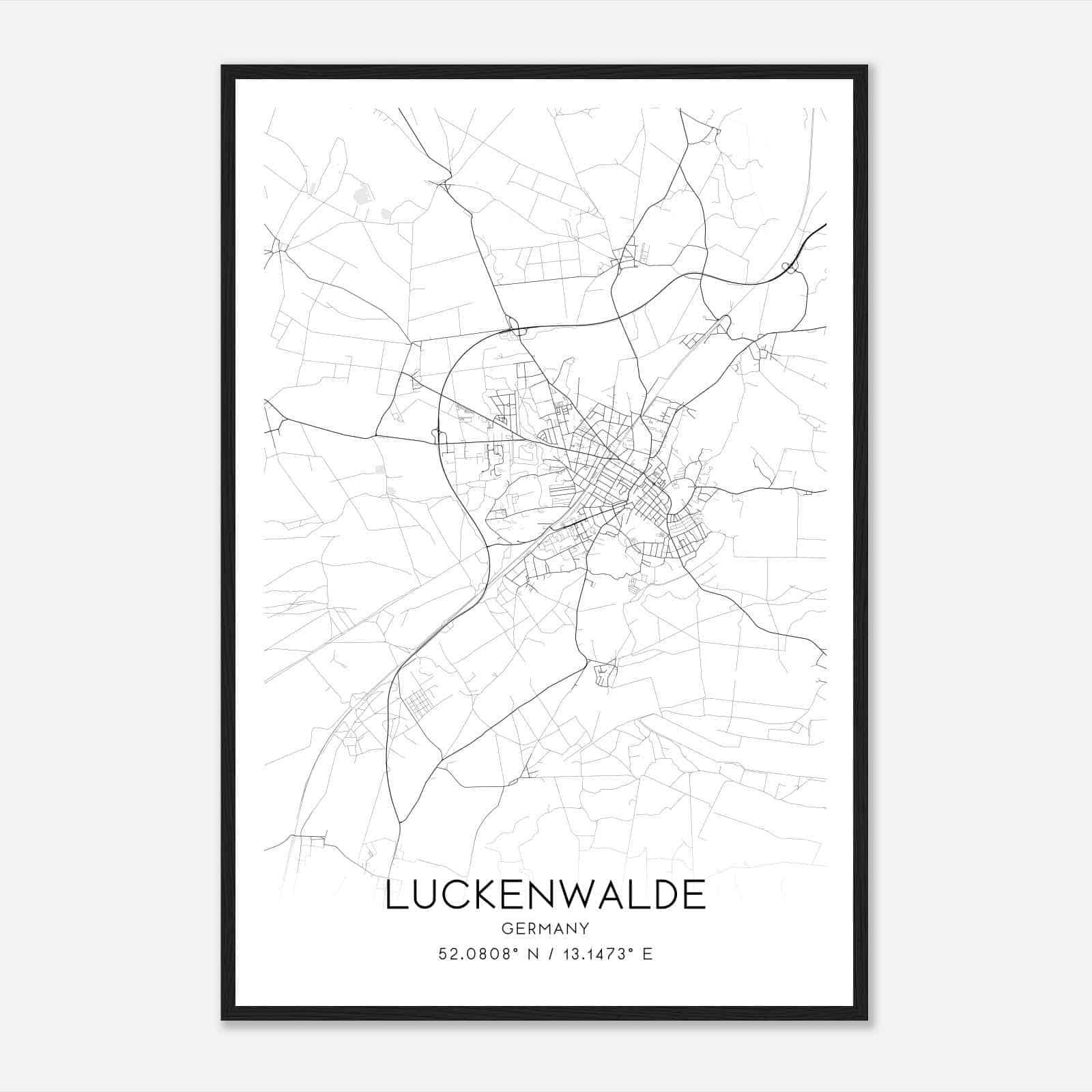 Luckenwalde Germany Map Poster, Modern Home Decor Wall Art Print