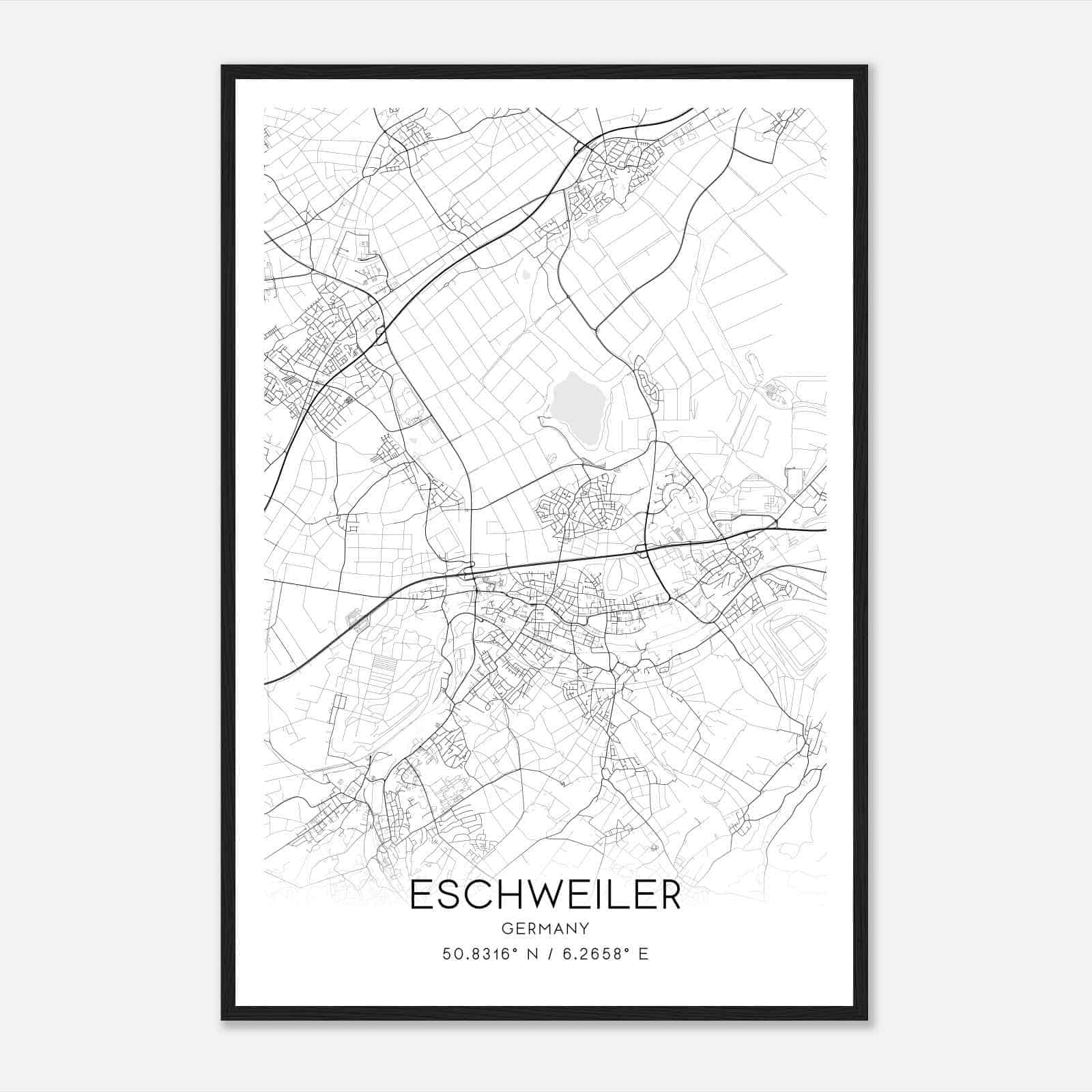 Eschweiler Germany Map Poster, Modern Home Decor Wall Art Print