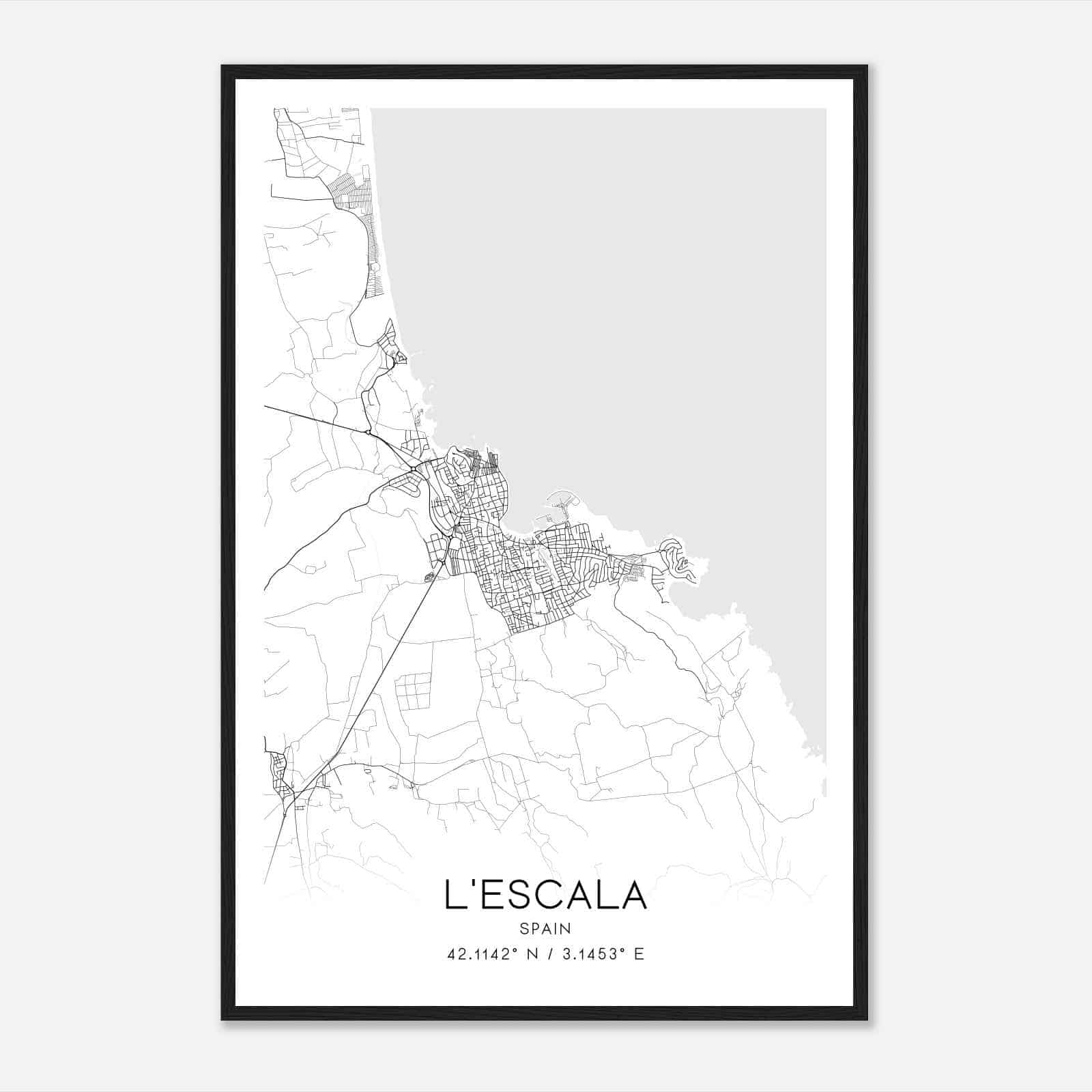 La Escala Spain Map Poster, Modern Home Decor Wall Art Print