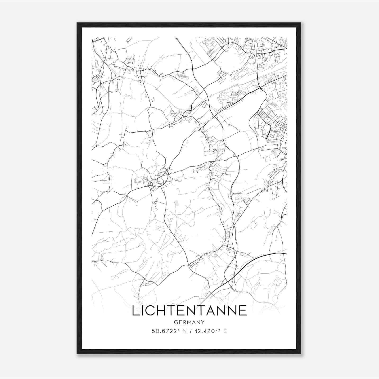Lichtetanne Germany Map Poster, Modern Home Decor Wall Art Print