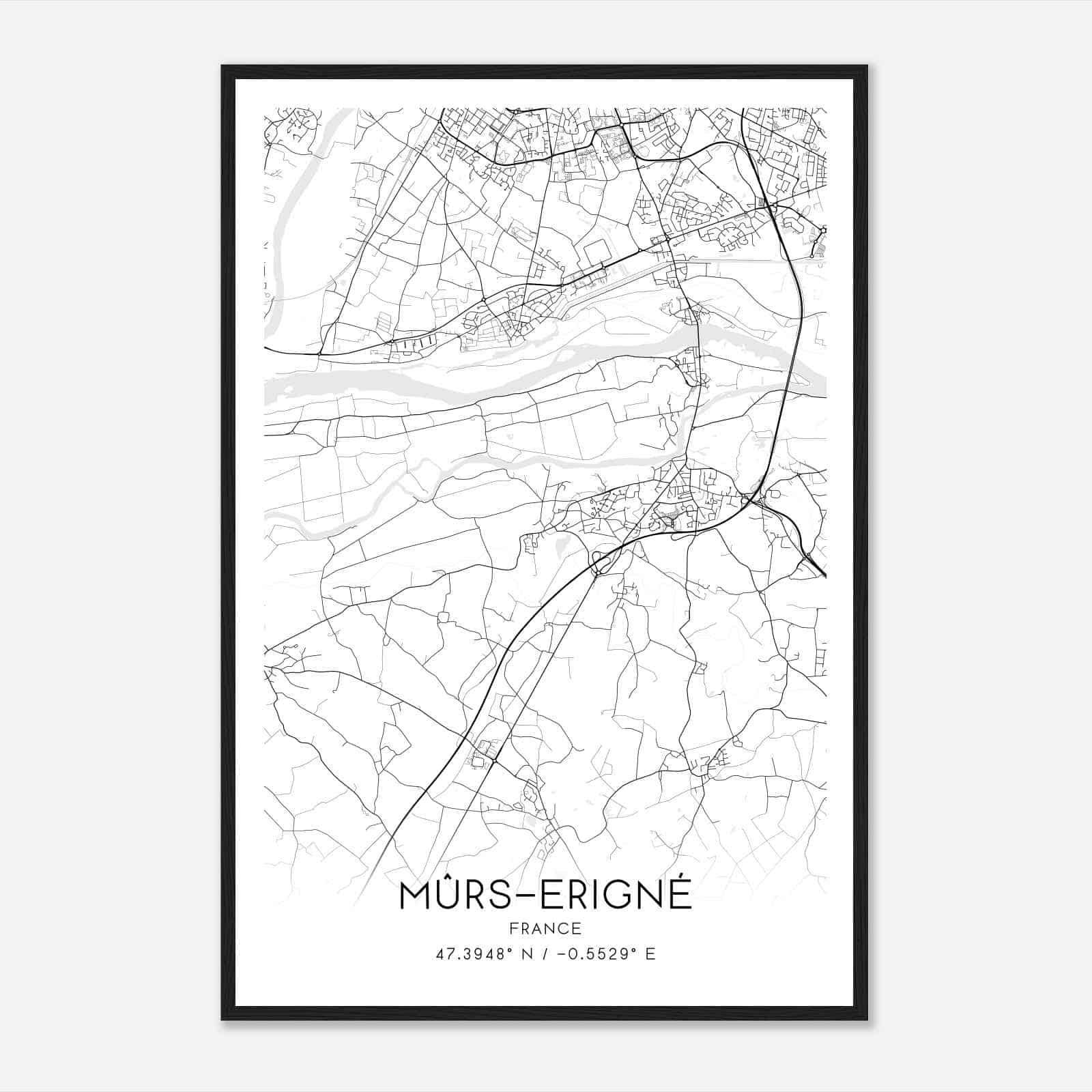 Murs-Erigne France Map Poster, Modern Home Decor Wall Art Print