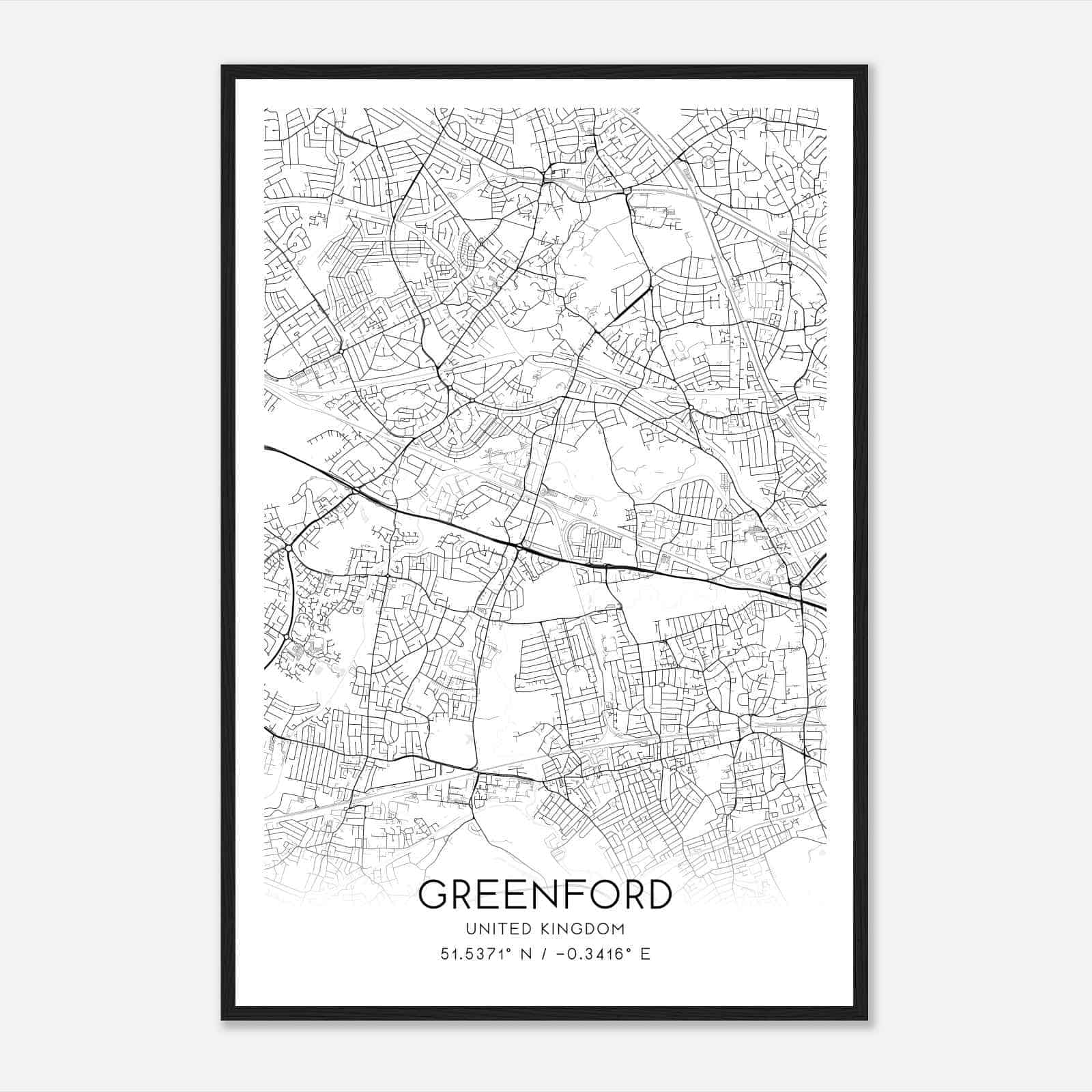 Greenford United Kingdom Map Poster, Modern Home Decor Wall Art Print