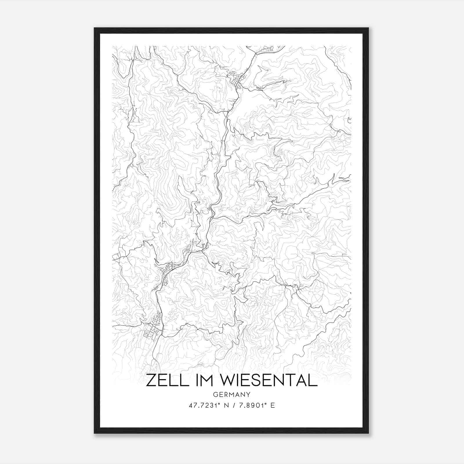 Zell im Wiesental Germany Map Poster, Modern Home Decor Wall Art Print