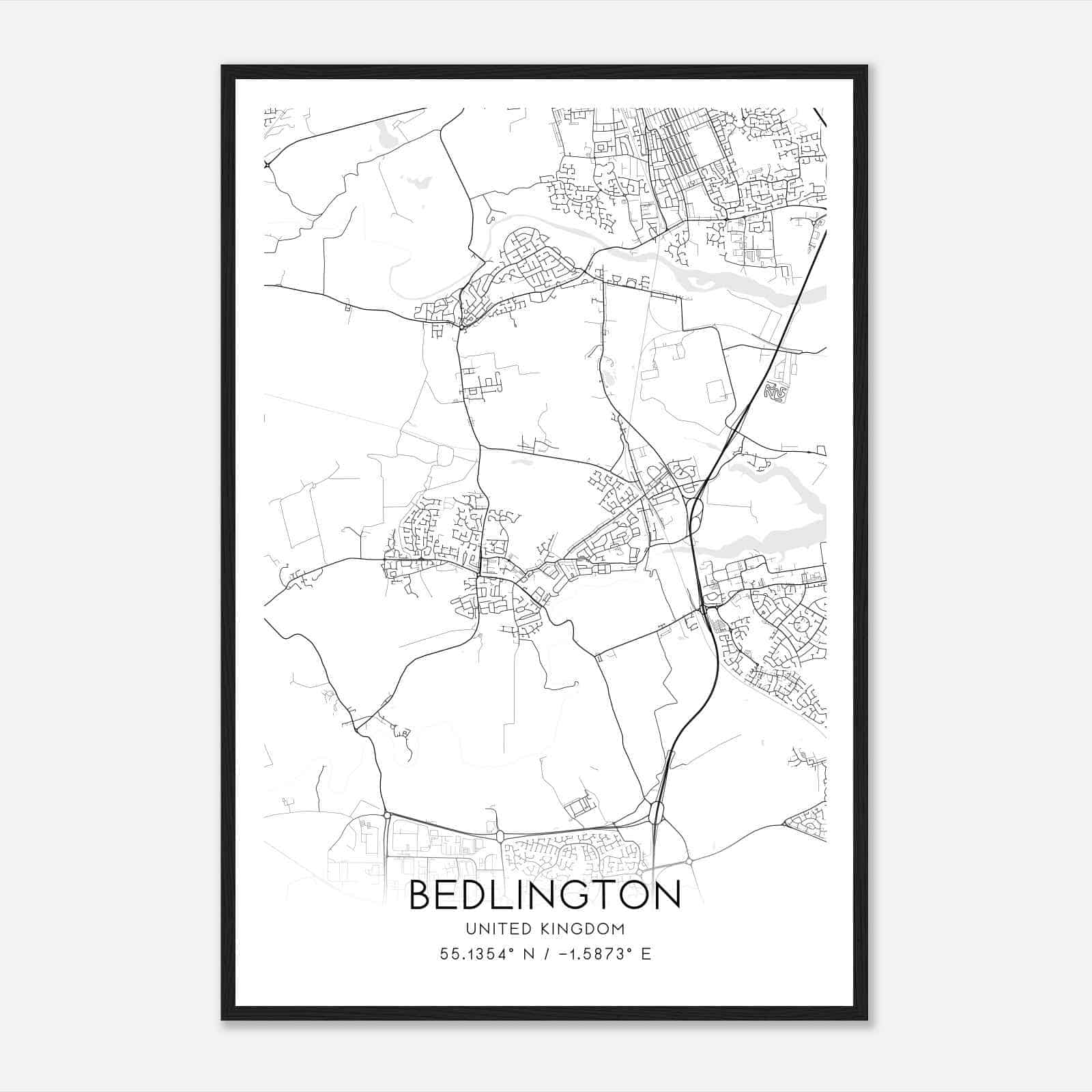 Bedlington United Kingdom Map Poster, Modern Home Decor Wall Art Print