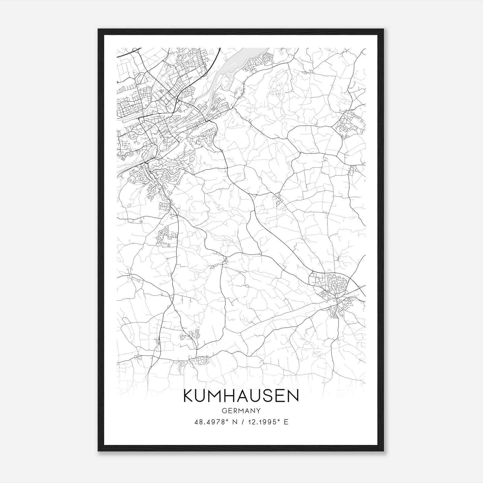 Kumhausen Germany Map Poster, Modern Home Decor Wall Art Print