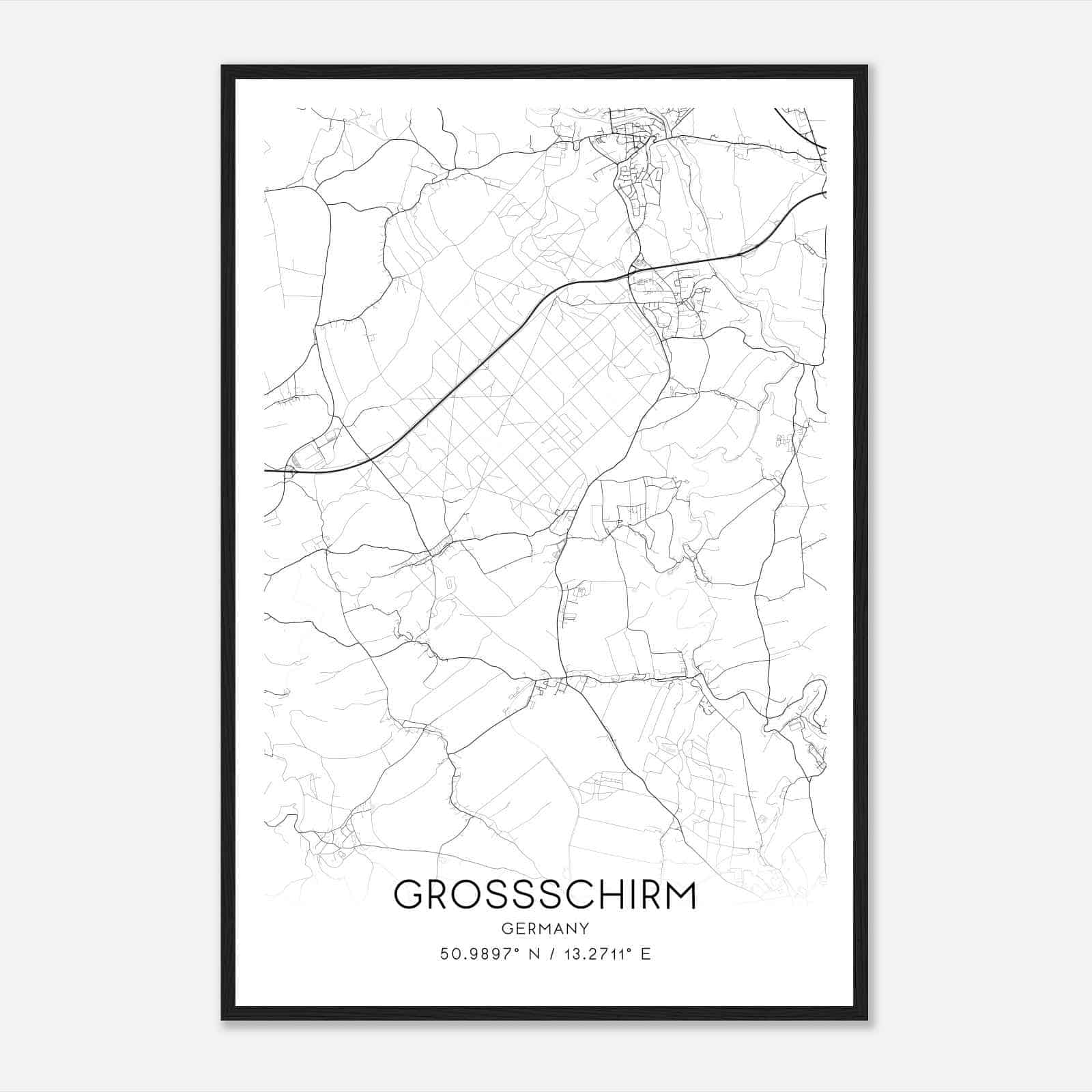 Grossschirma Germany Map Poster, Modern Home Decor Wall Art Print