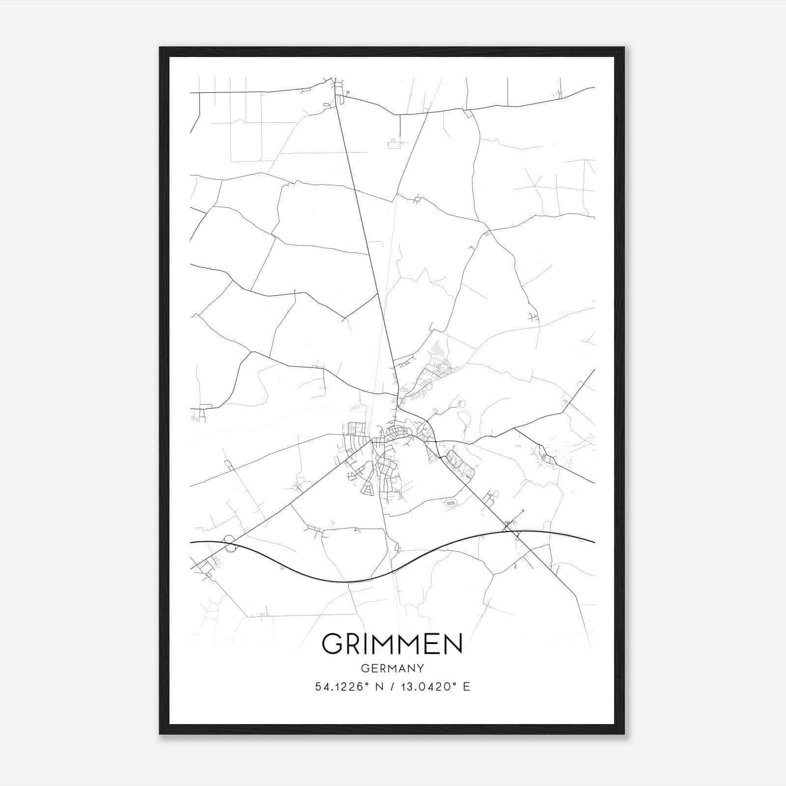 Grimmen Germany Map Poster, Modern Home Decor Wall Art Print
