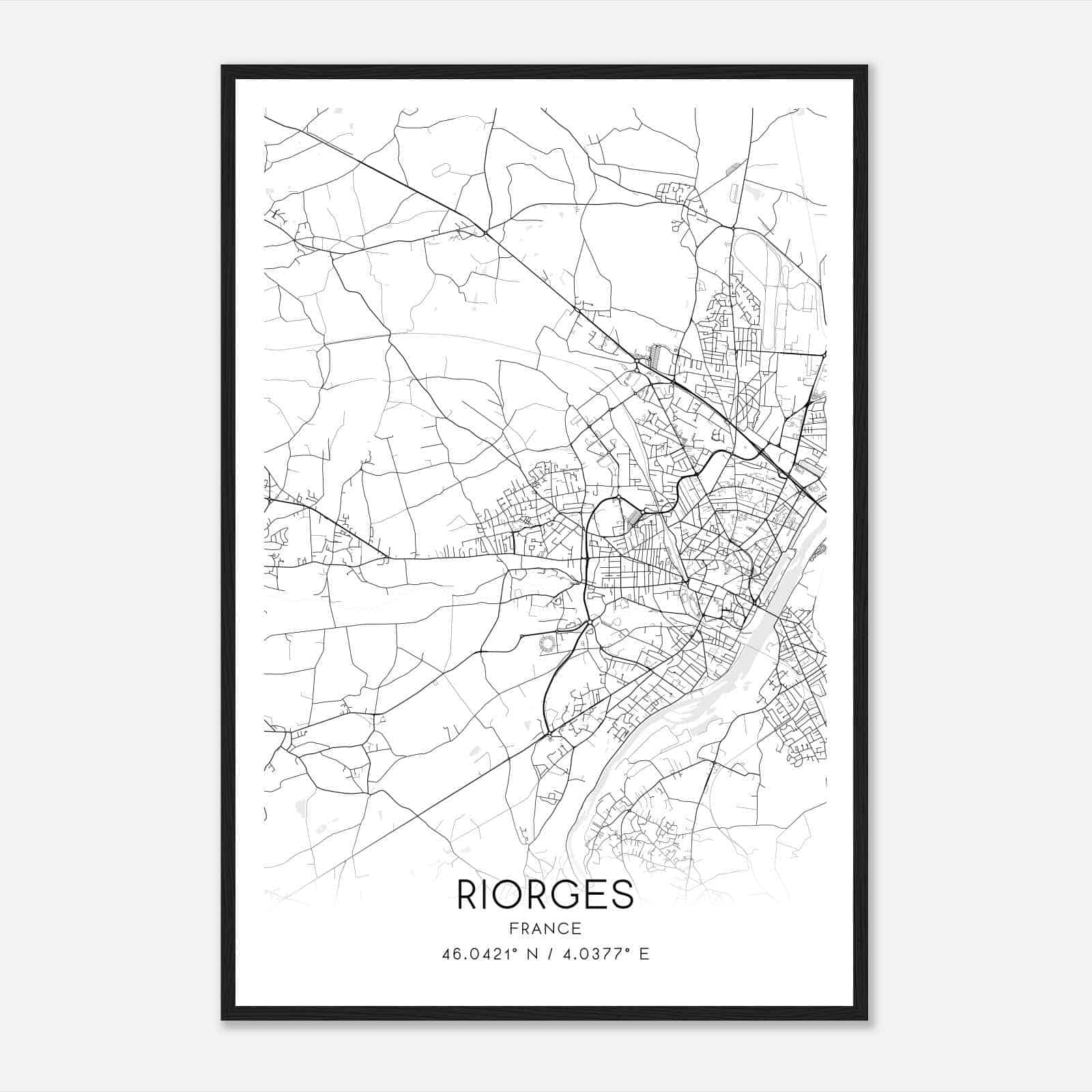 Riorges France Map Poster, Modern Home Decor Wall Art Print