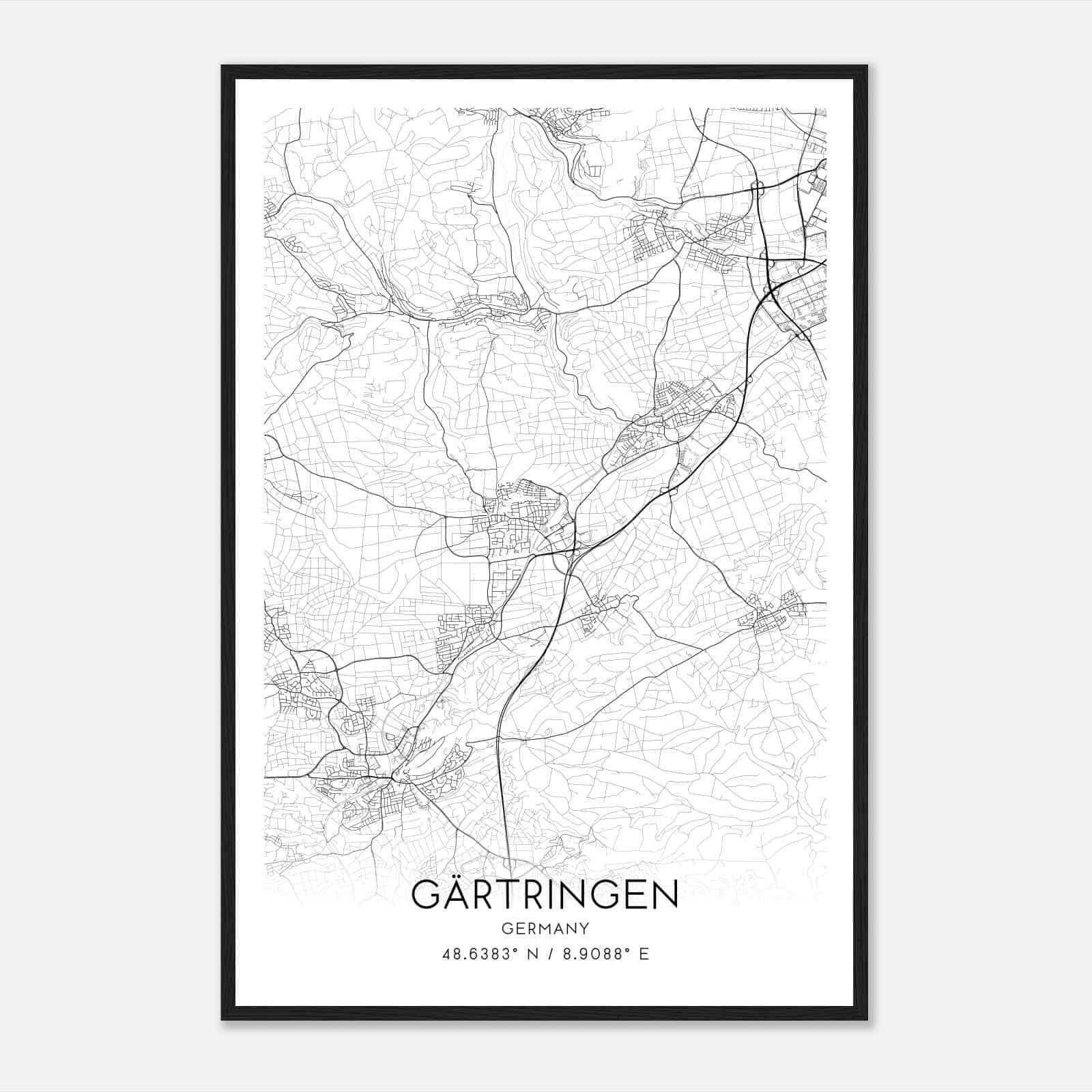 Gartringen Germany Map Poster, Modern Home Decor Wall Art Print