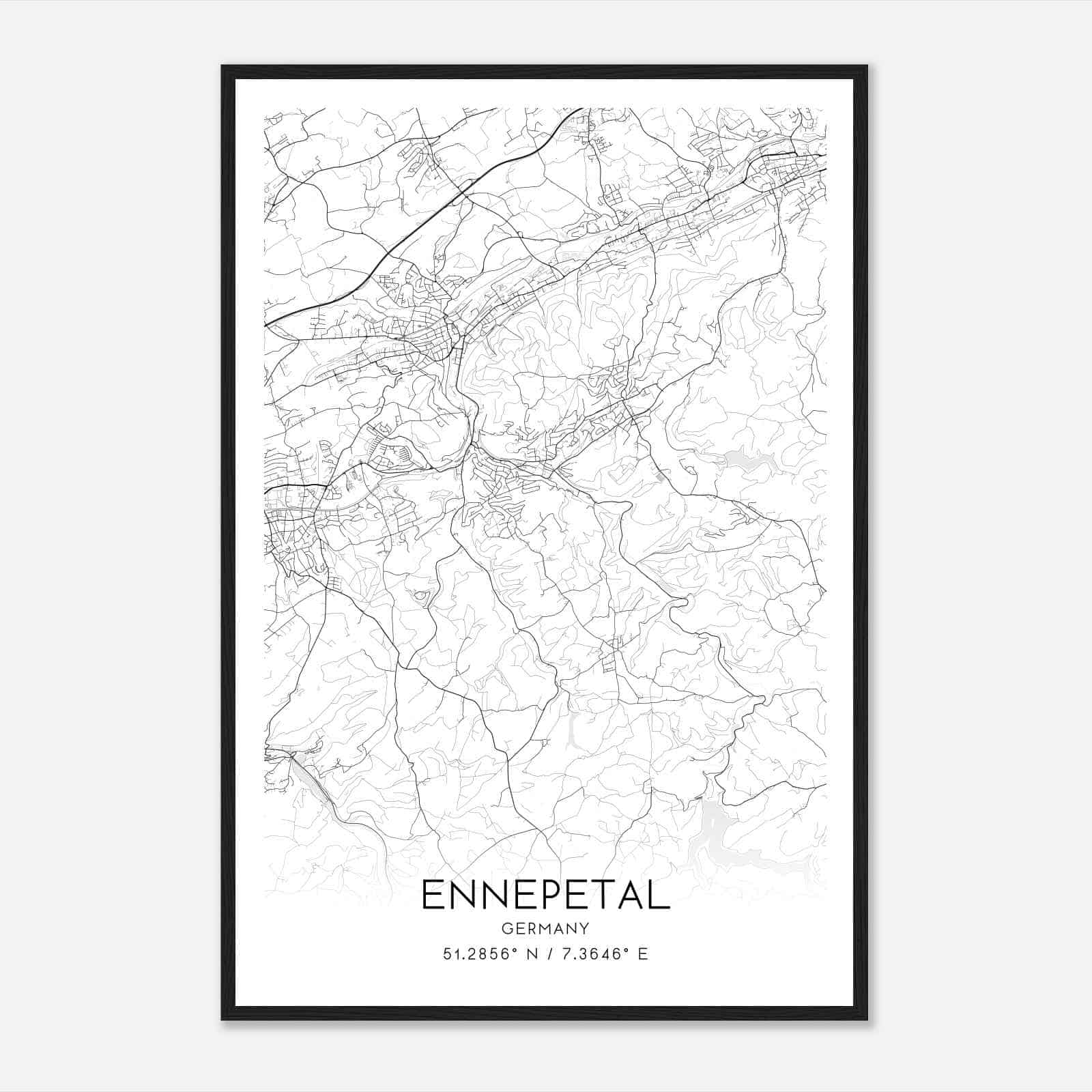 Ennepetal Germany Map Poster, Modern Home Decor Wall Art Print