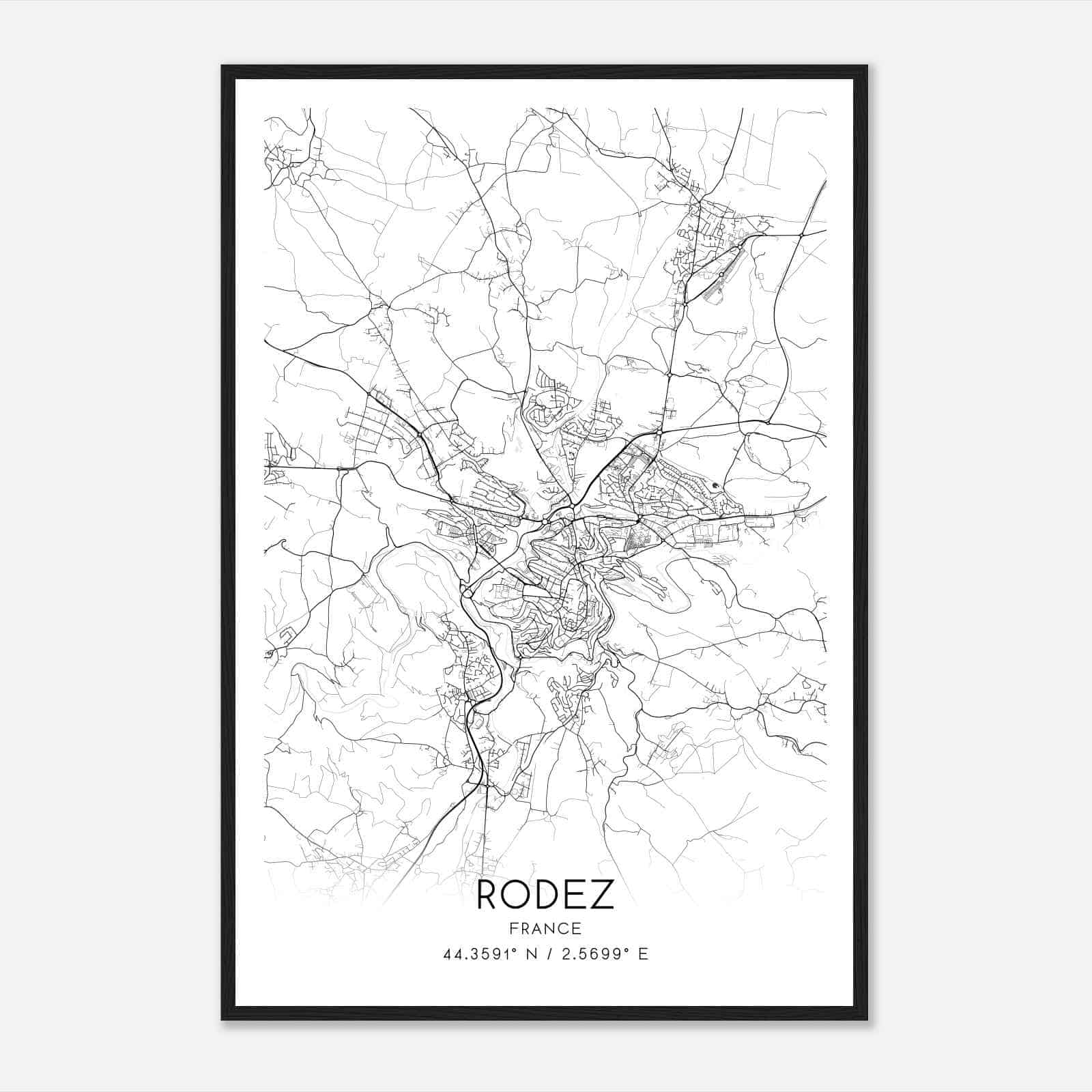 Rodez France Map Poster, Modern Home Decor Wall Art Print