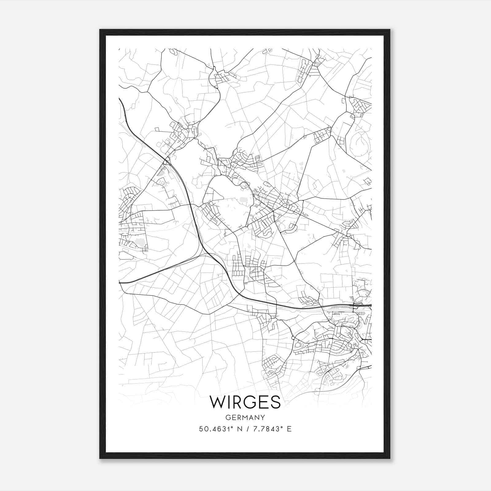 Wirges Germany Map Poster, Modern Home Decor Wall Art Print