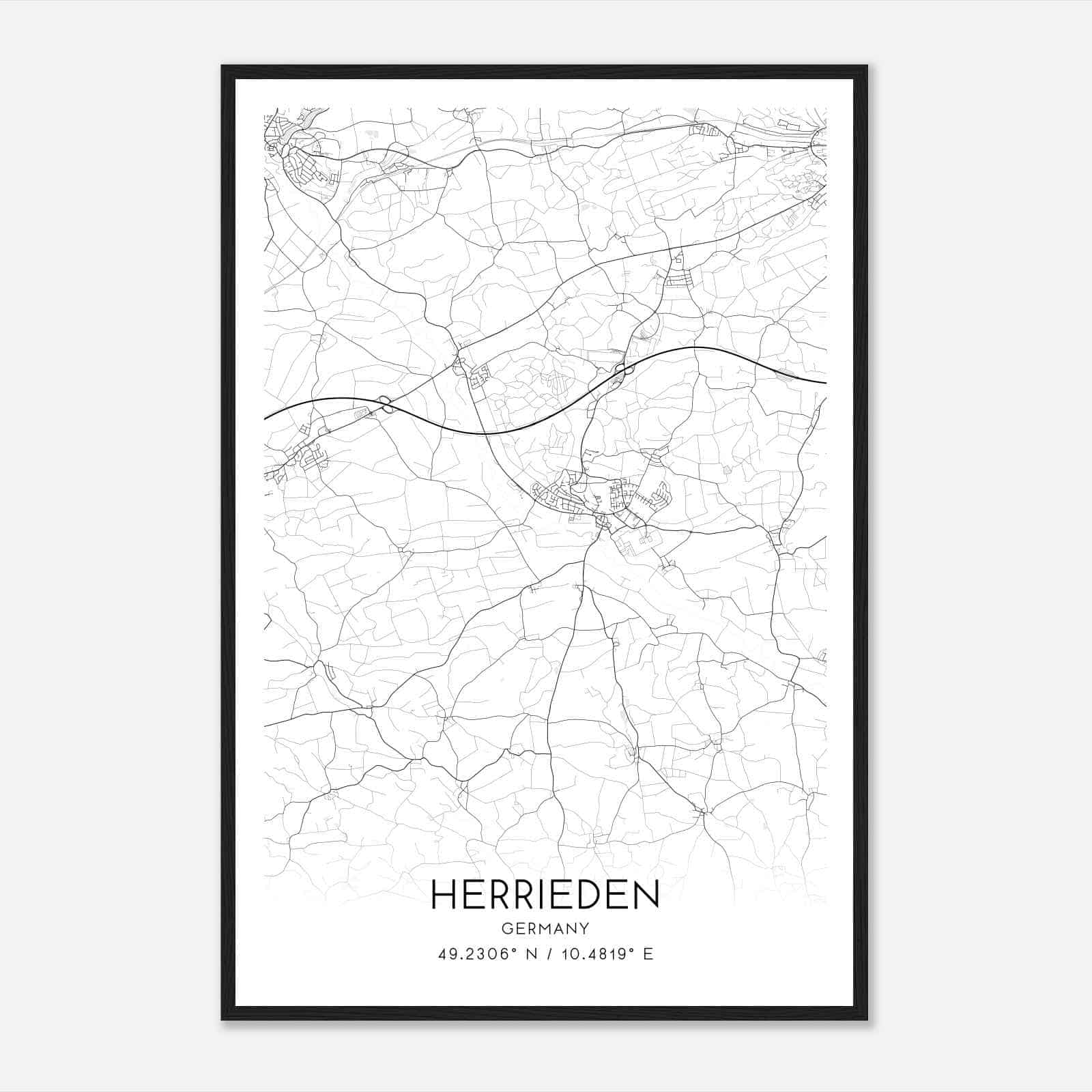 Herrieden Germany Map Poster, Modern Home Decor Wall Art Print