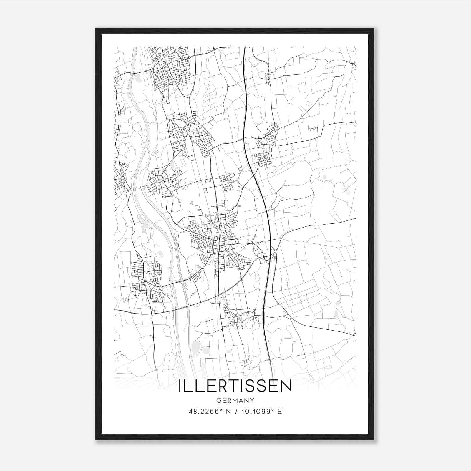 Illertissen Germany Map Poster, Modern Home Decor Wall Art Print
