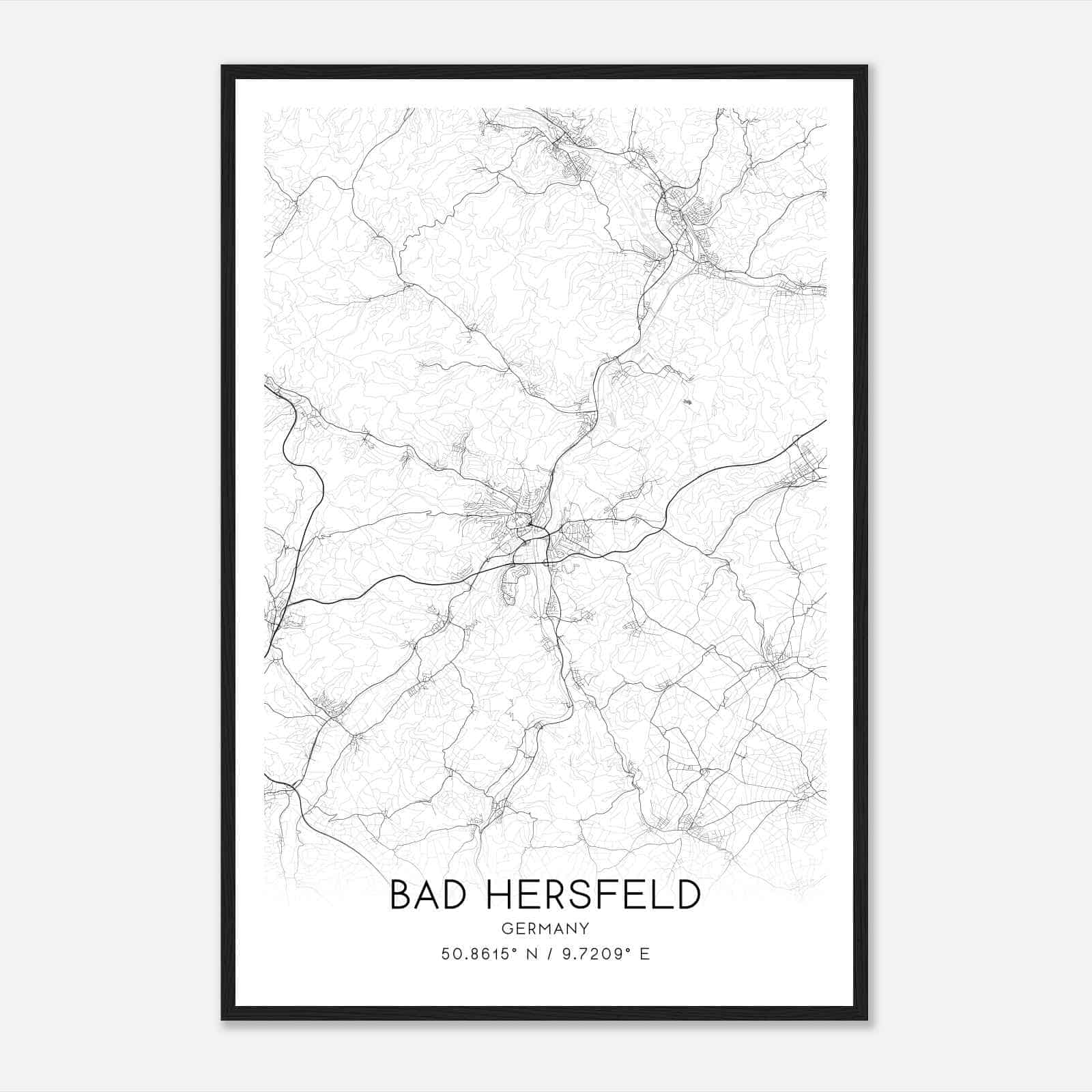 Bad Hersfeld Germany Map Poster, Modern Home Decor Wall Art Print