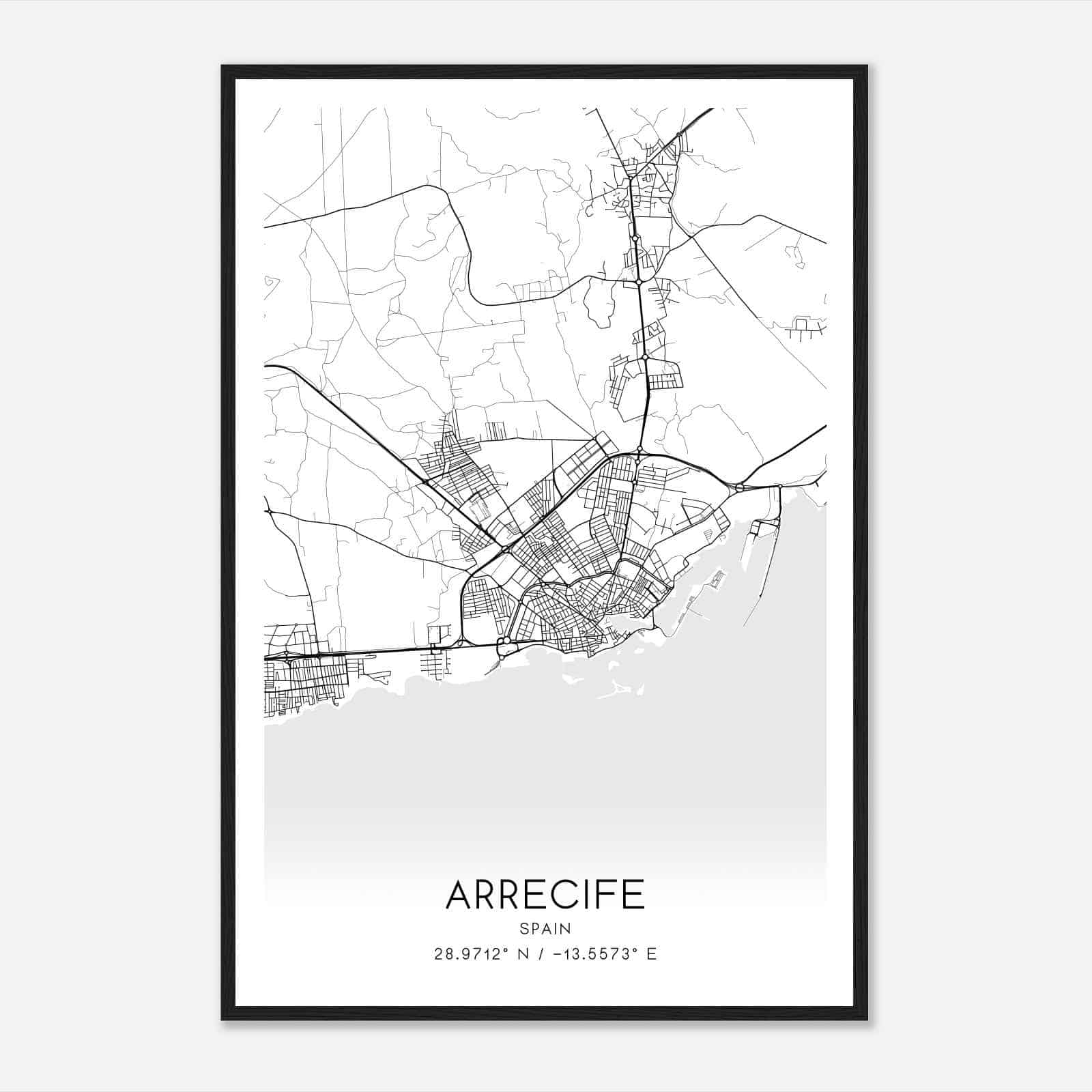 Arrecife Spain Map Poster, Modern Home Decor Wall Art Print