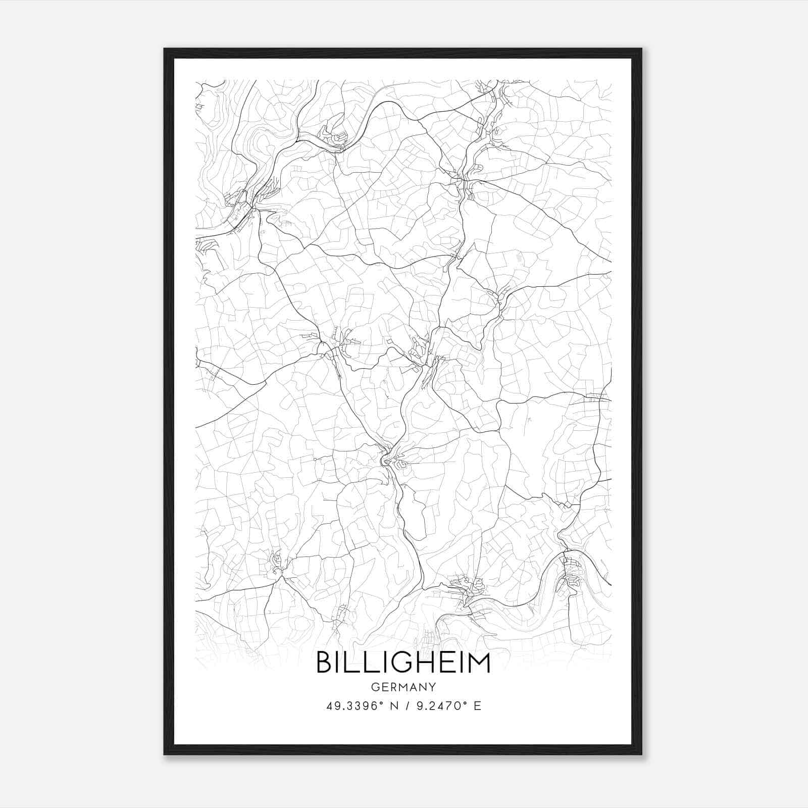 Billigheim Germany Map Poster, Modern Home Decor Wall Art Print