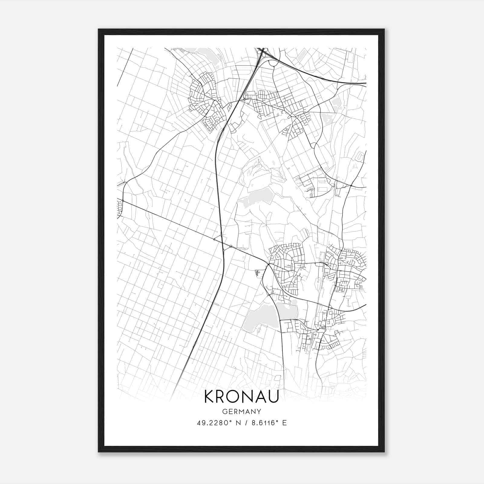 Kronau Germany Map Poster, Modern Home Decor Wall Art Print