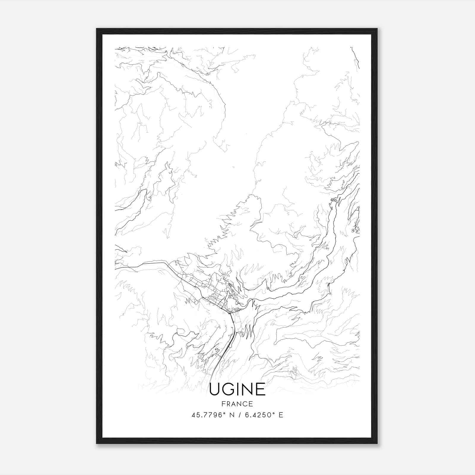 Ugine France Map Poster, Modern Home Decor Wall Art Print
