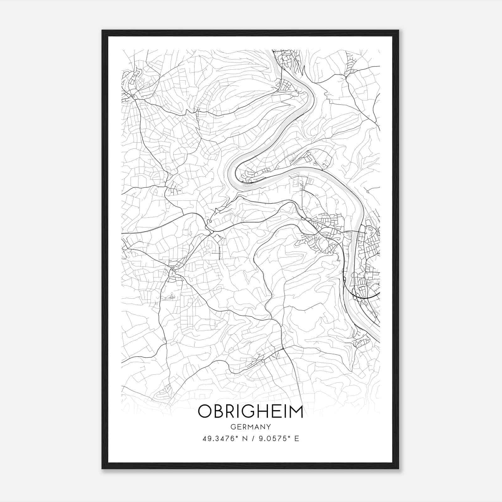 Obrigheim Germany Map Poster, Modern Home Decor Wall Art Print