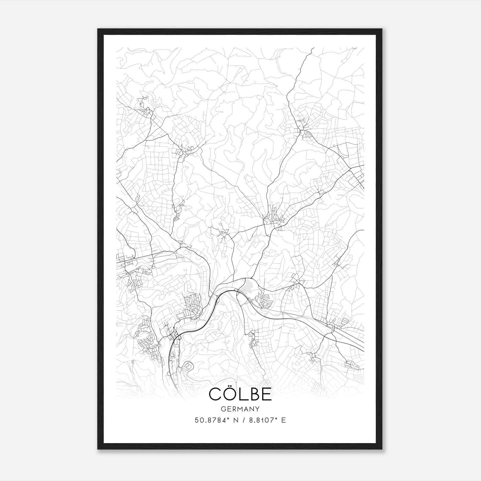 Colbe Germany Map Poster, Modern Home Decor Wall Art Print