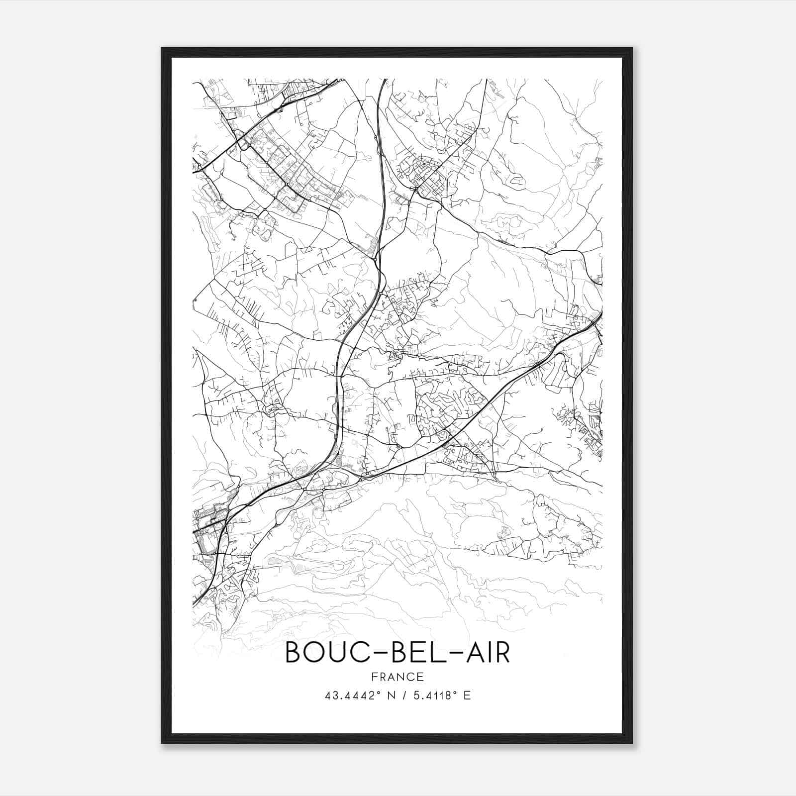 Bouc-Bel-Air France Map Poster, Modern Home Decor Wall Art Print