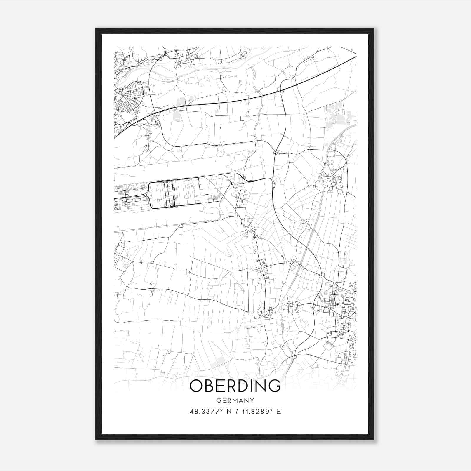 Oberding Germany Map Poster, Modern Home Decor Wall Art Print