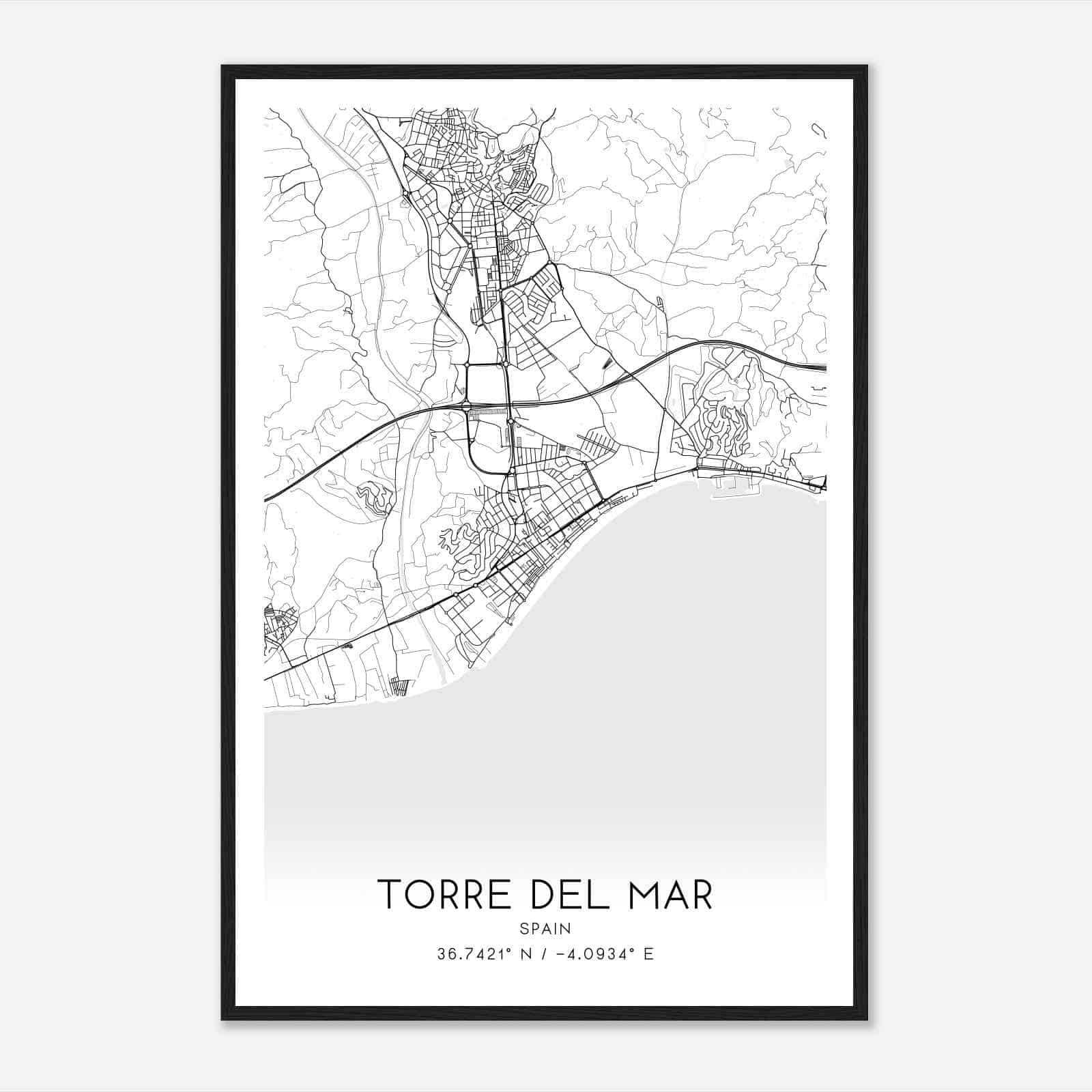 Torre del Mar Spain Map Poster, Modern Home Decor Wall Art Print