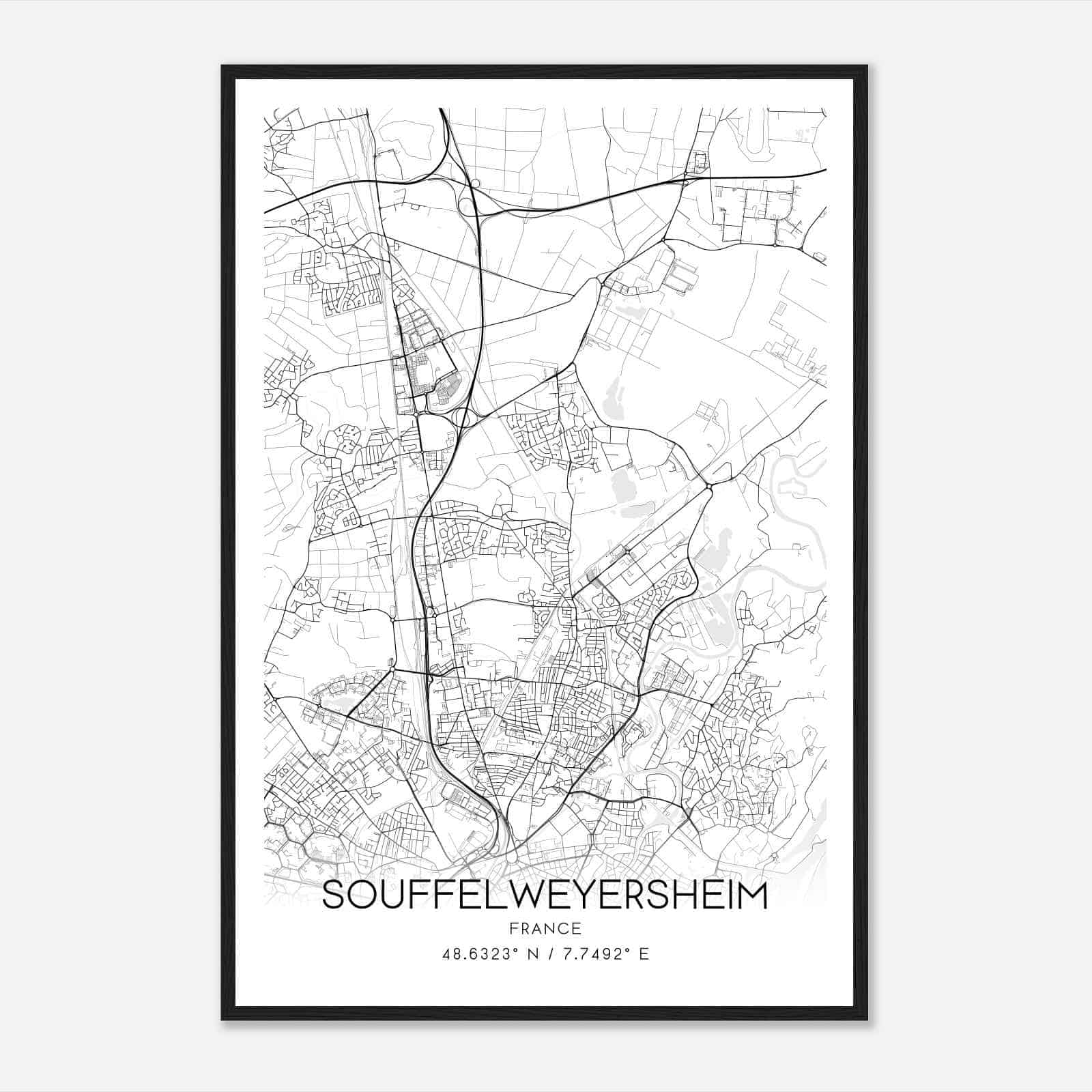 Souffelweyersheim France Map Poster, Modern Home Decor Wall Art Print