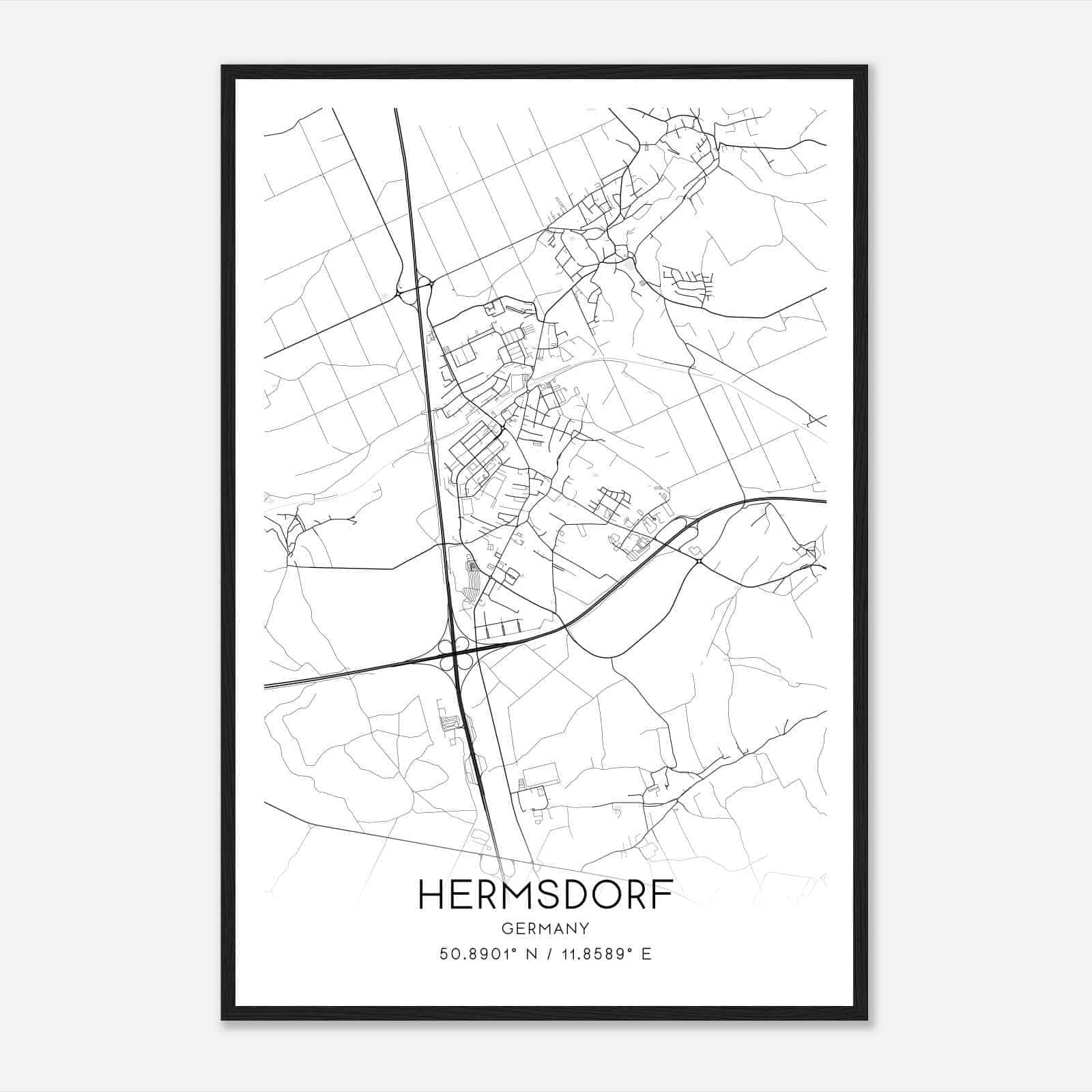 Hermsdorf Germany Map Poster, Modern Home Decor Wall Art Print