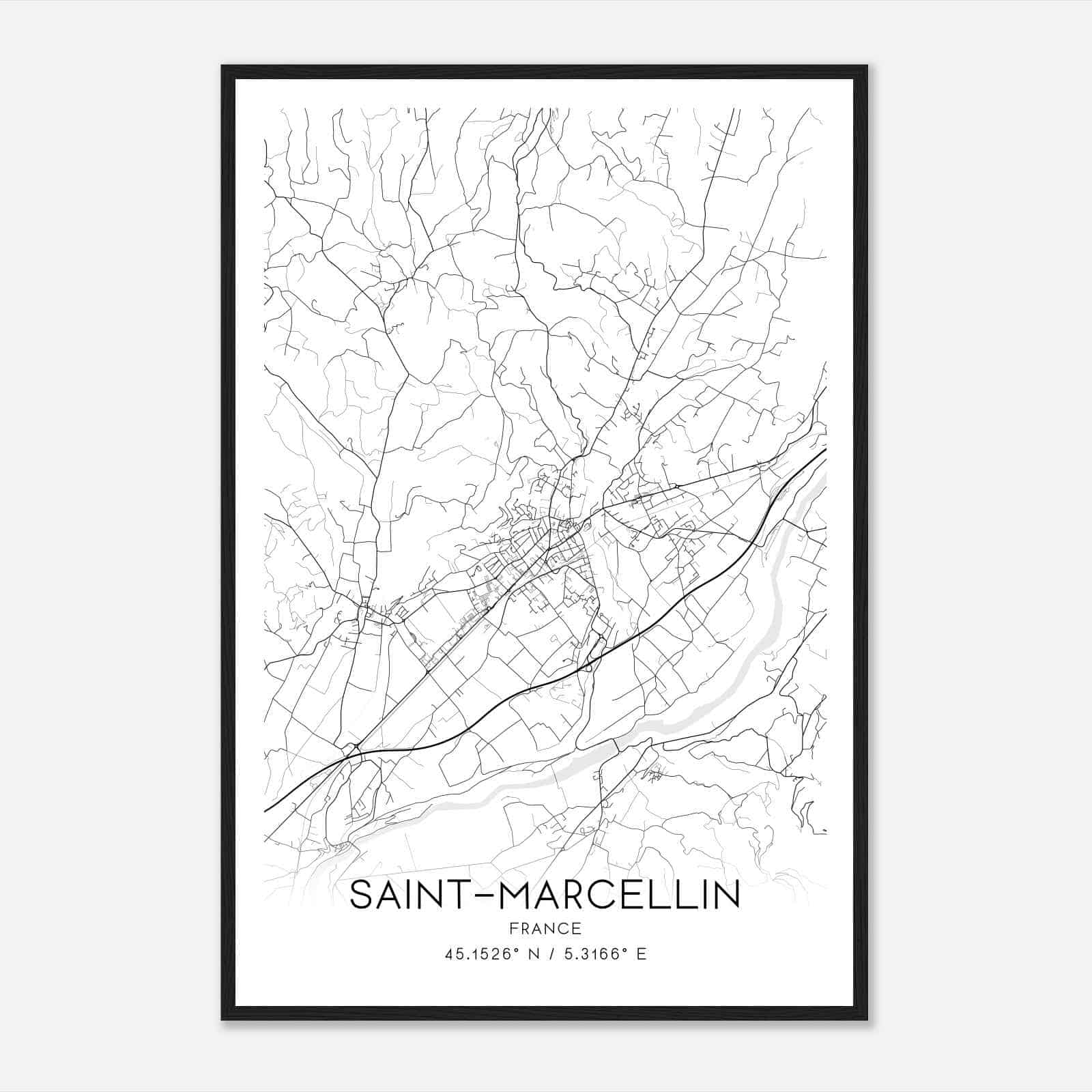 Saint-Marcellin France Map Poster, Modern Home Decor Wall Art Print