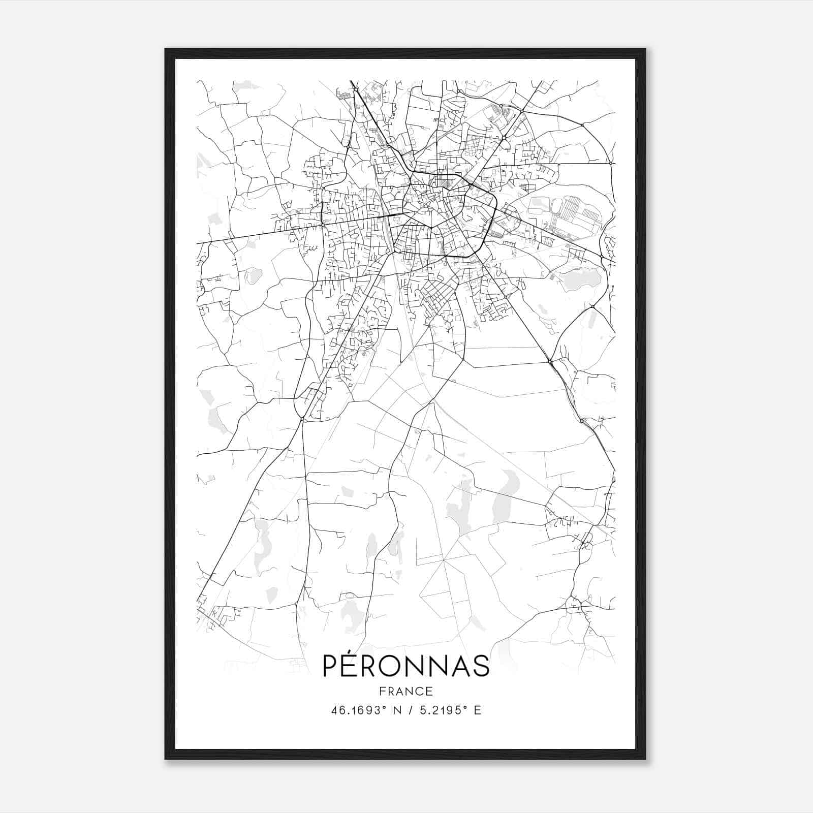 Peronnas France Map Poster, Modern Home Decor Wall Art Print
