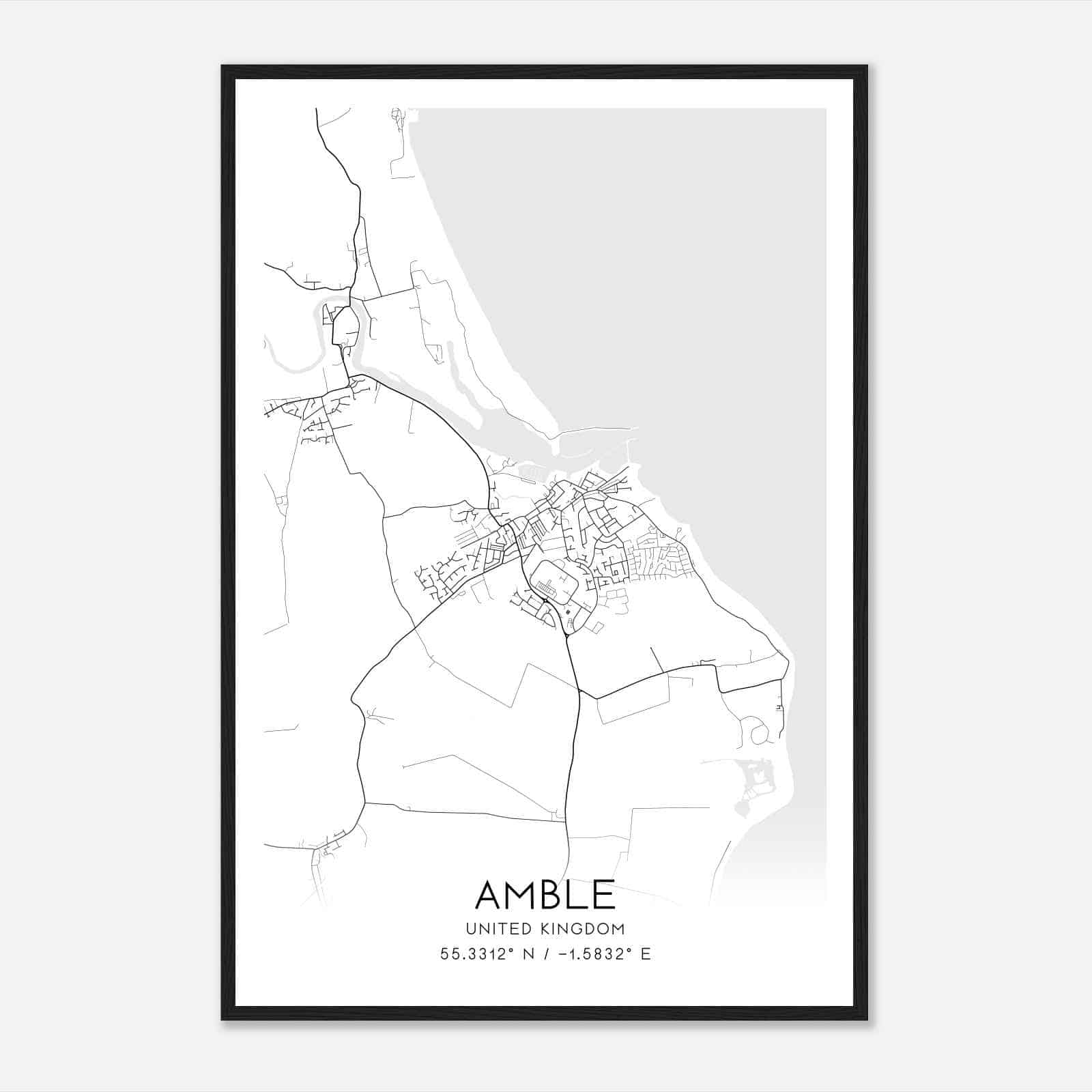 Amble United Kingdom Map Poster, Modern Home Decor Wall Art Print
