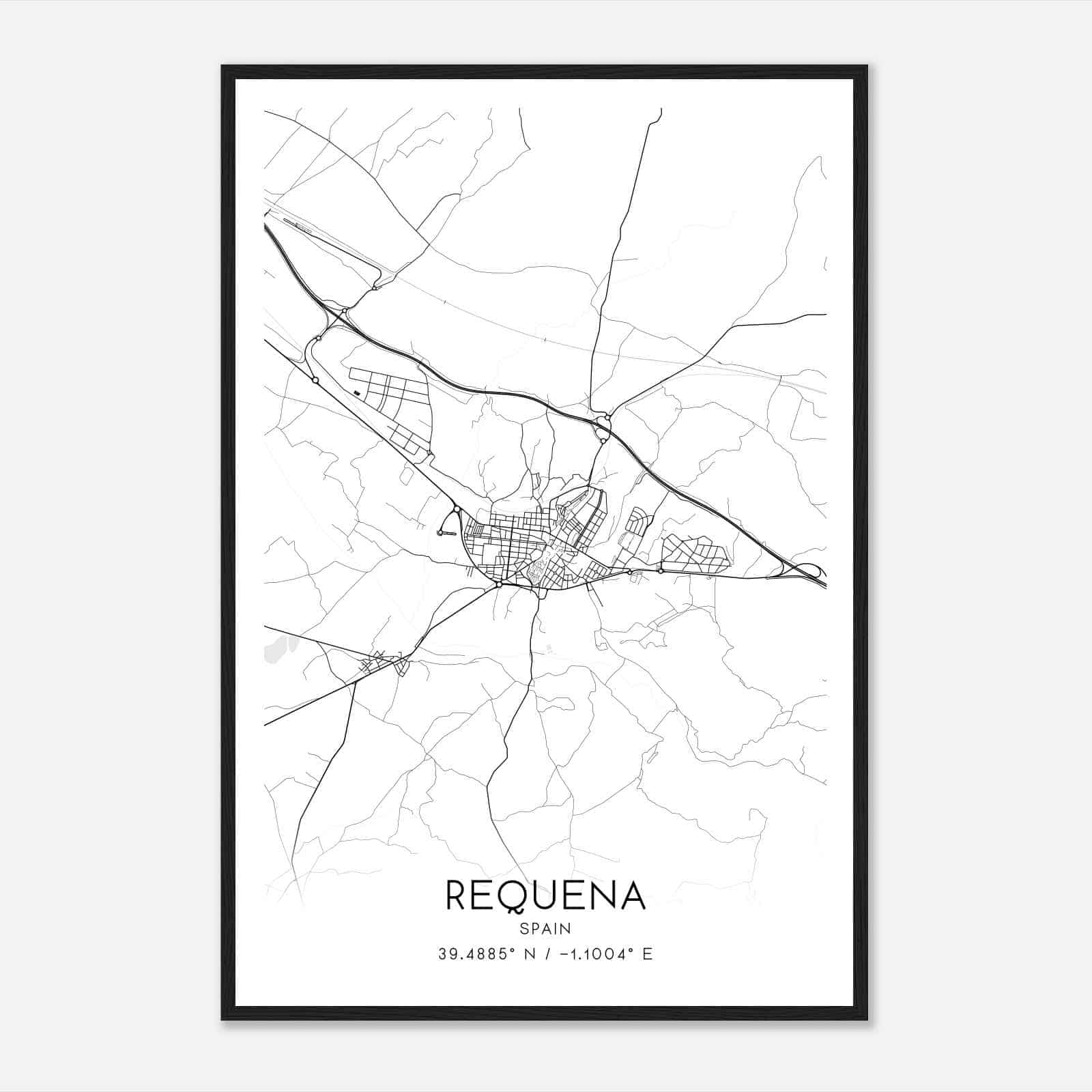 Requena Spain Map Poster, Modern Home Decor Wall Art Print