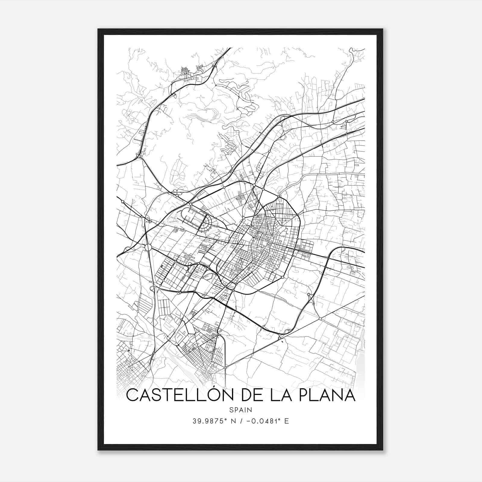 Castellon de la Plana Spain Map Poster, Modern Home Decor Wall Art Print
