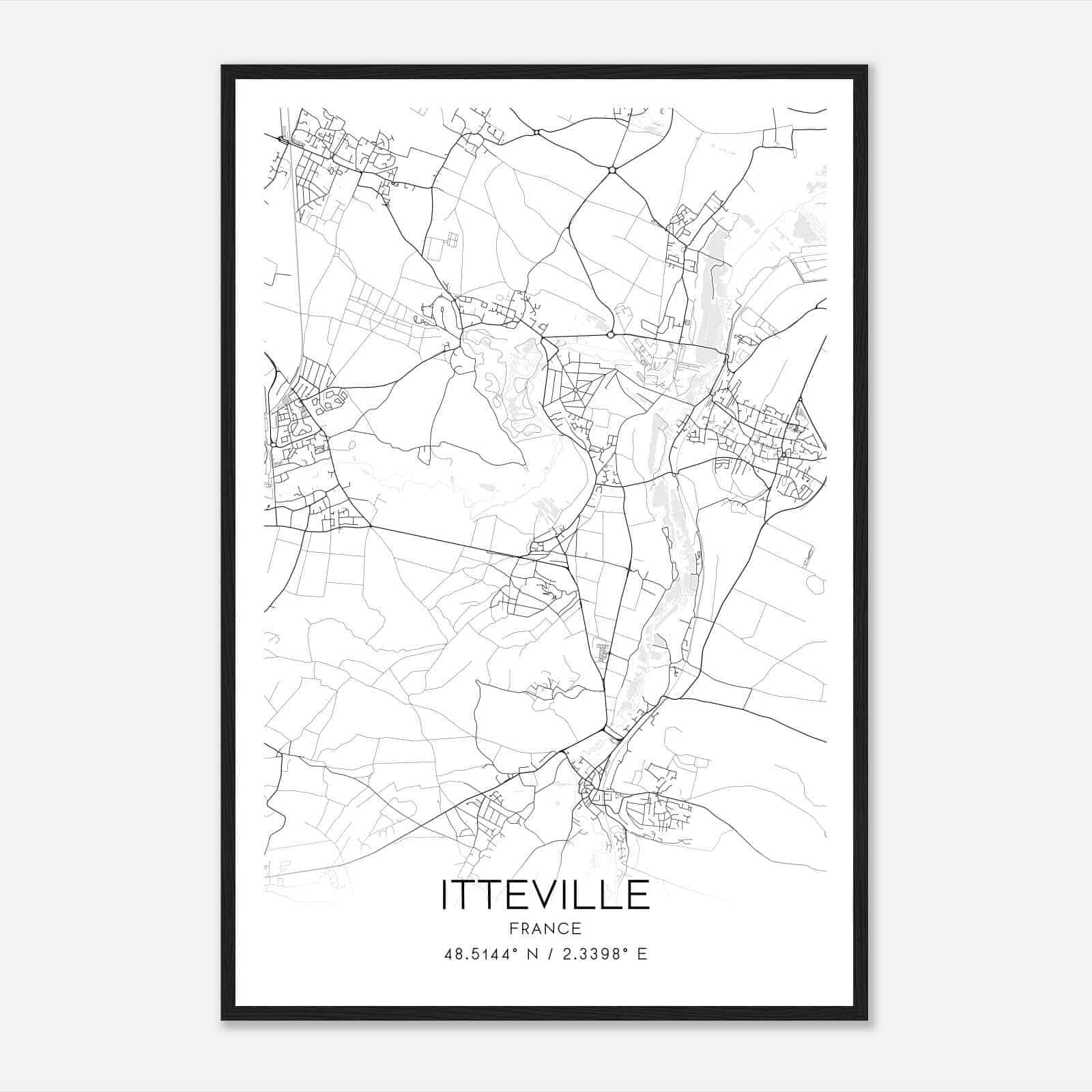 Itteville France Map Poster, Modern Home Decor Wall Art Print